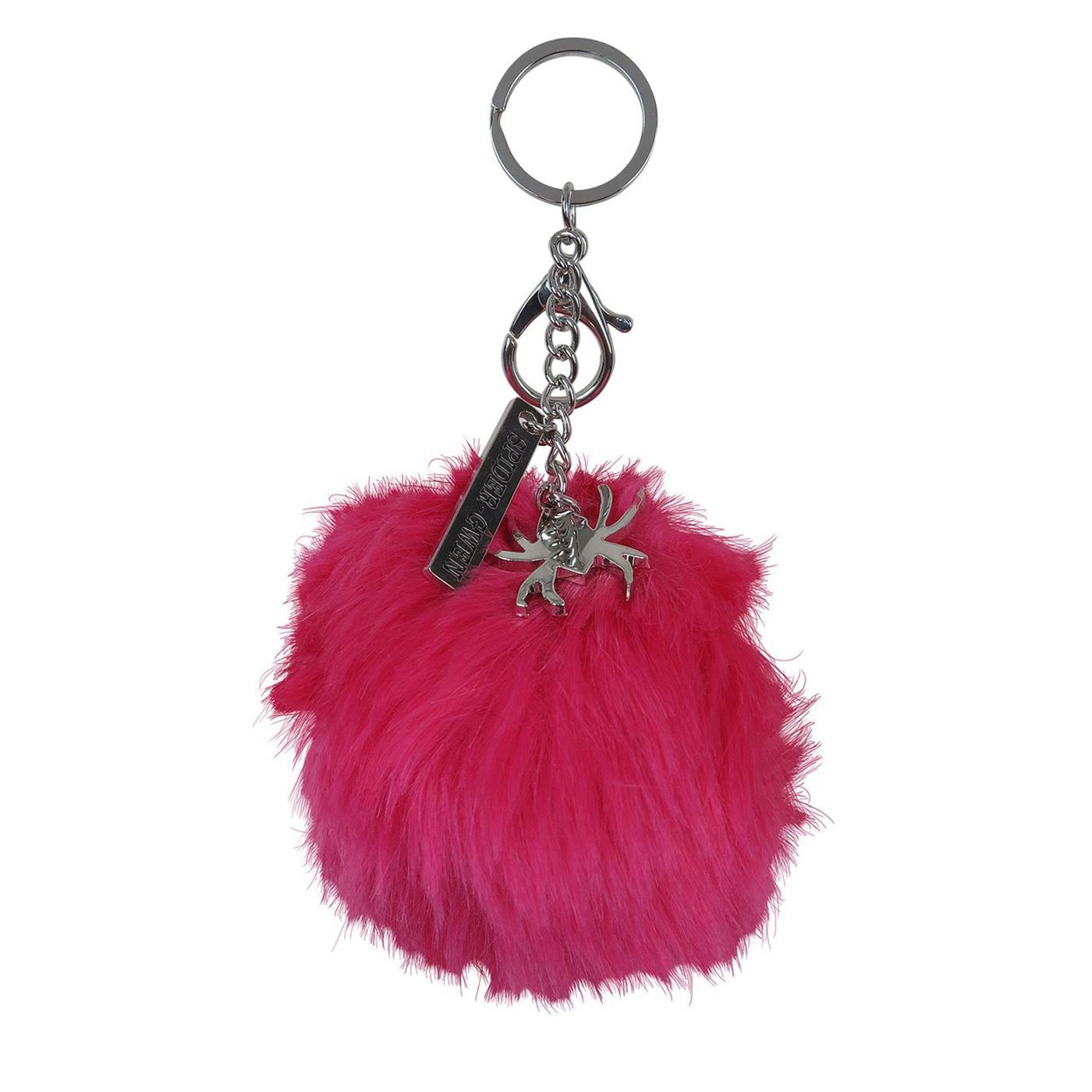 Spider Gwen Furry Pom Pom Handbag Charm Keychain, Pink
