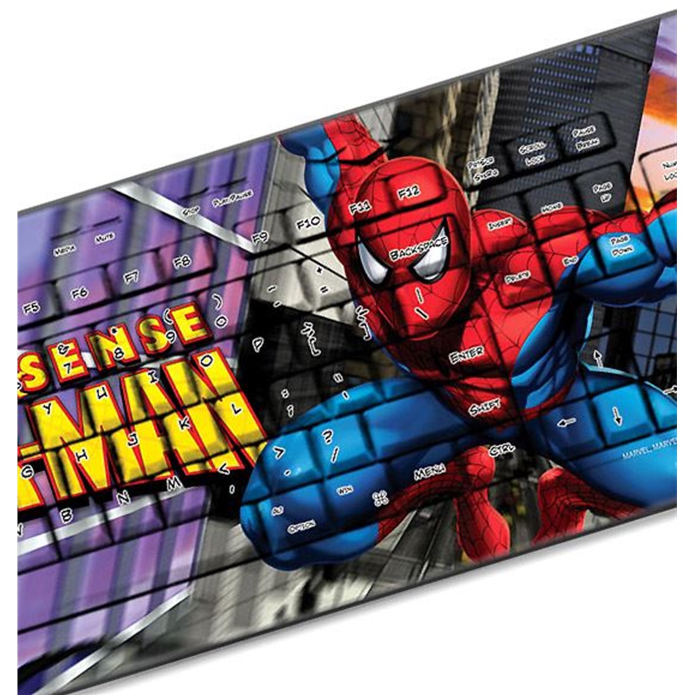 Spiderman Cityscape Wired USB Keyboard, Purple