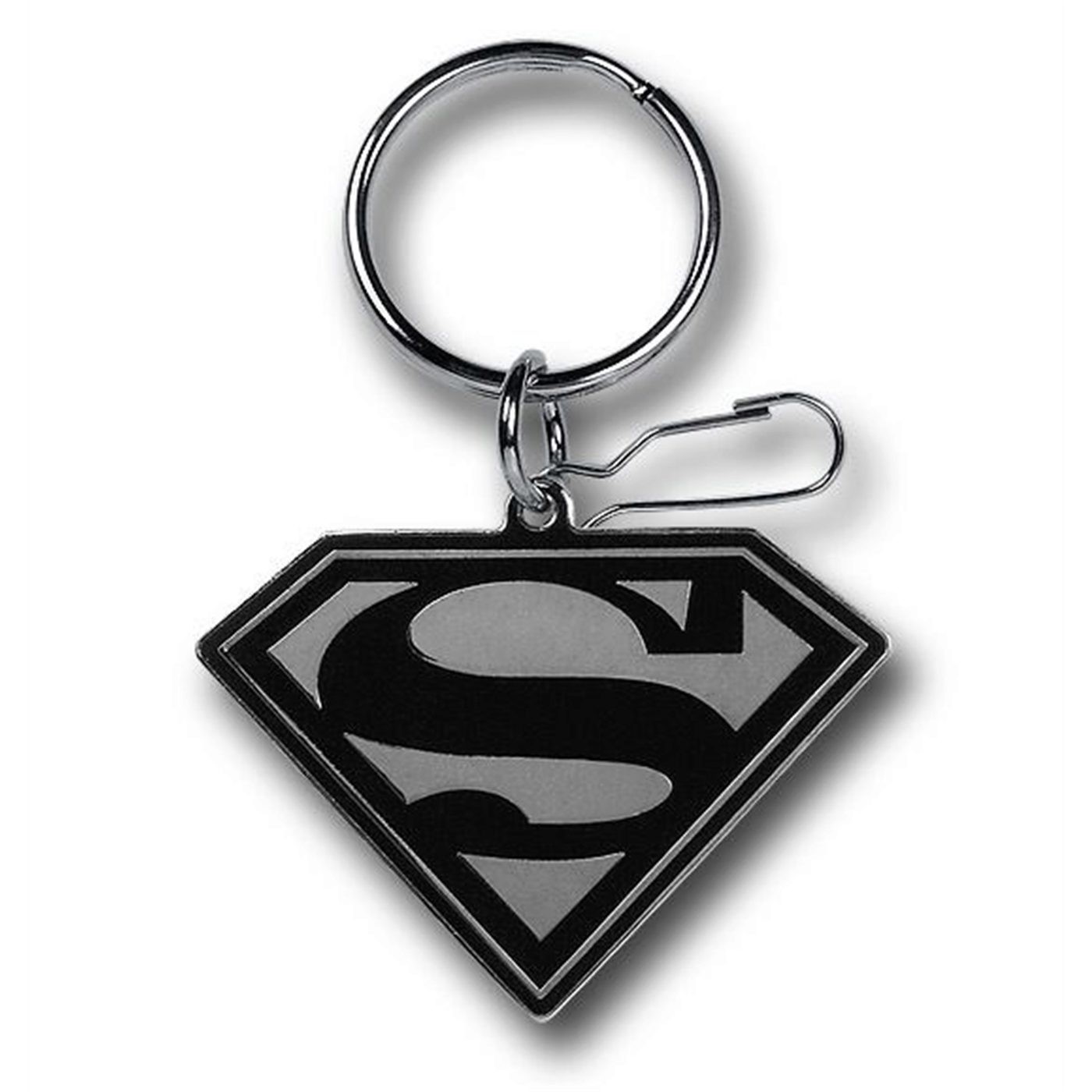 Superman Enamel Chrome Black Symbol Keychain, Grey