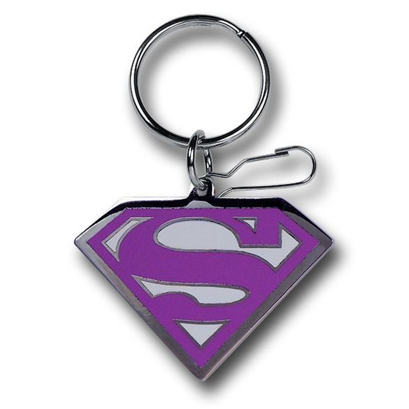 Supergirl Enamel Chrome Pink Symbol Keychain, Grey