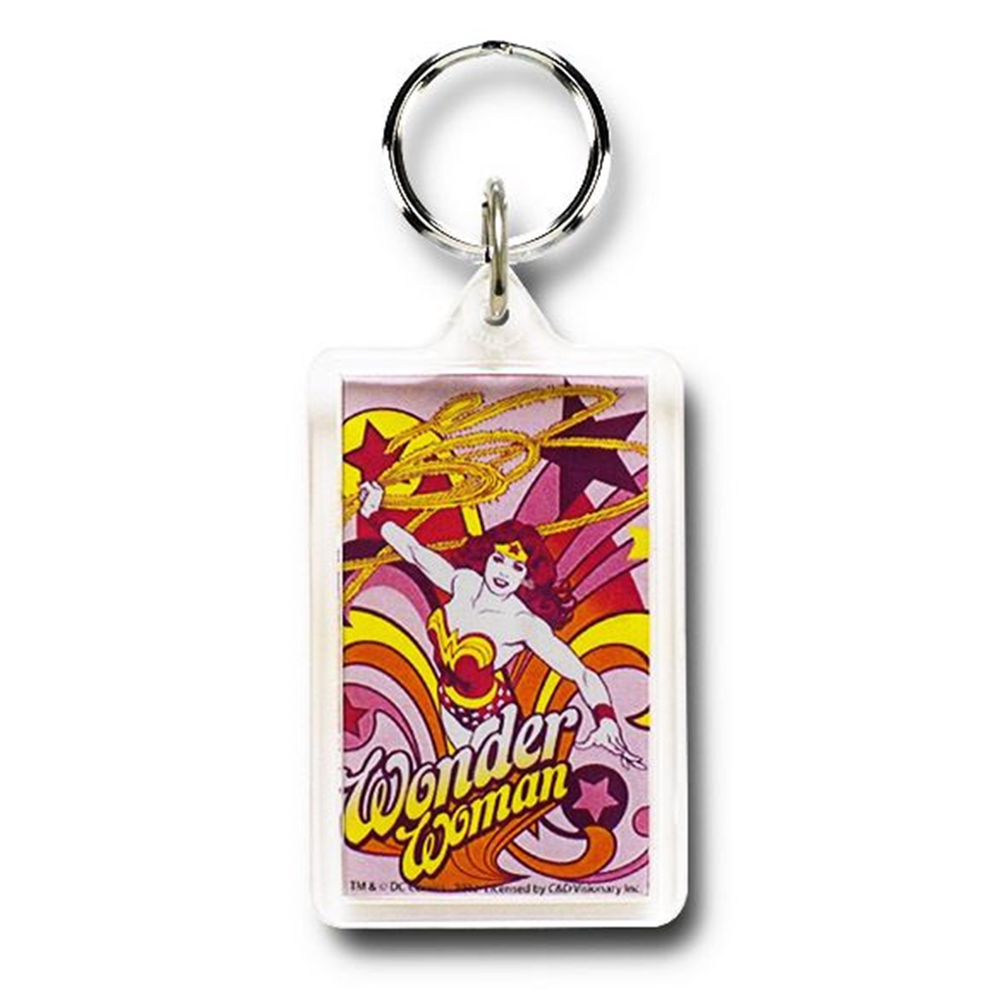Wonder Woman Pink Lucite Keychain, Grey