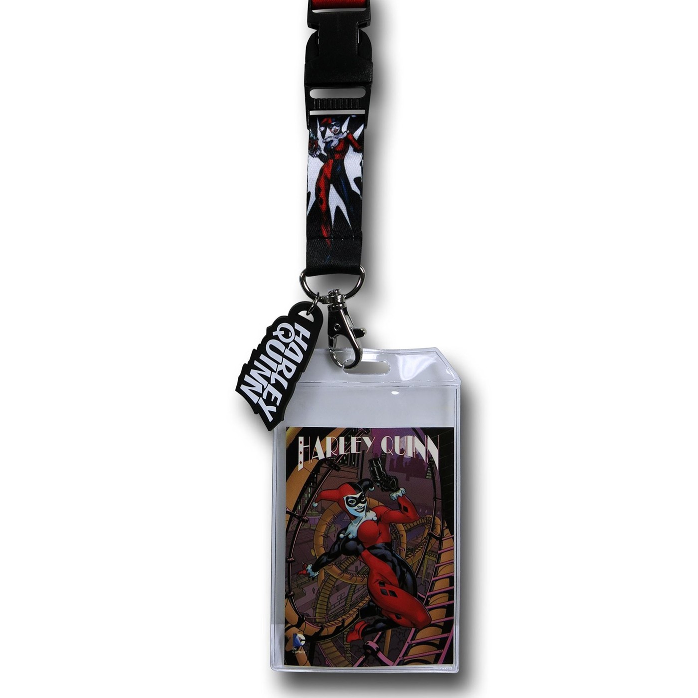 Harley Quinn Lanyard w/Logo Charm, Red