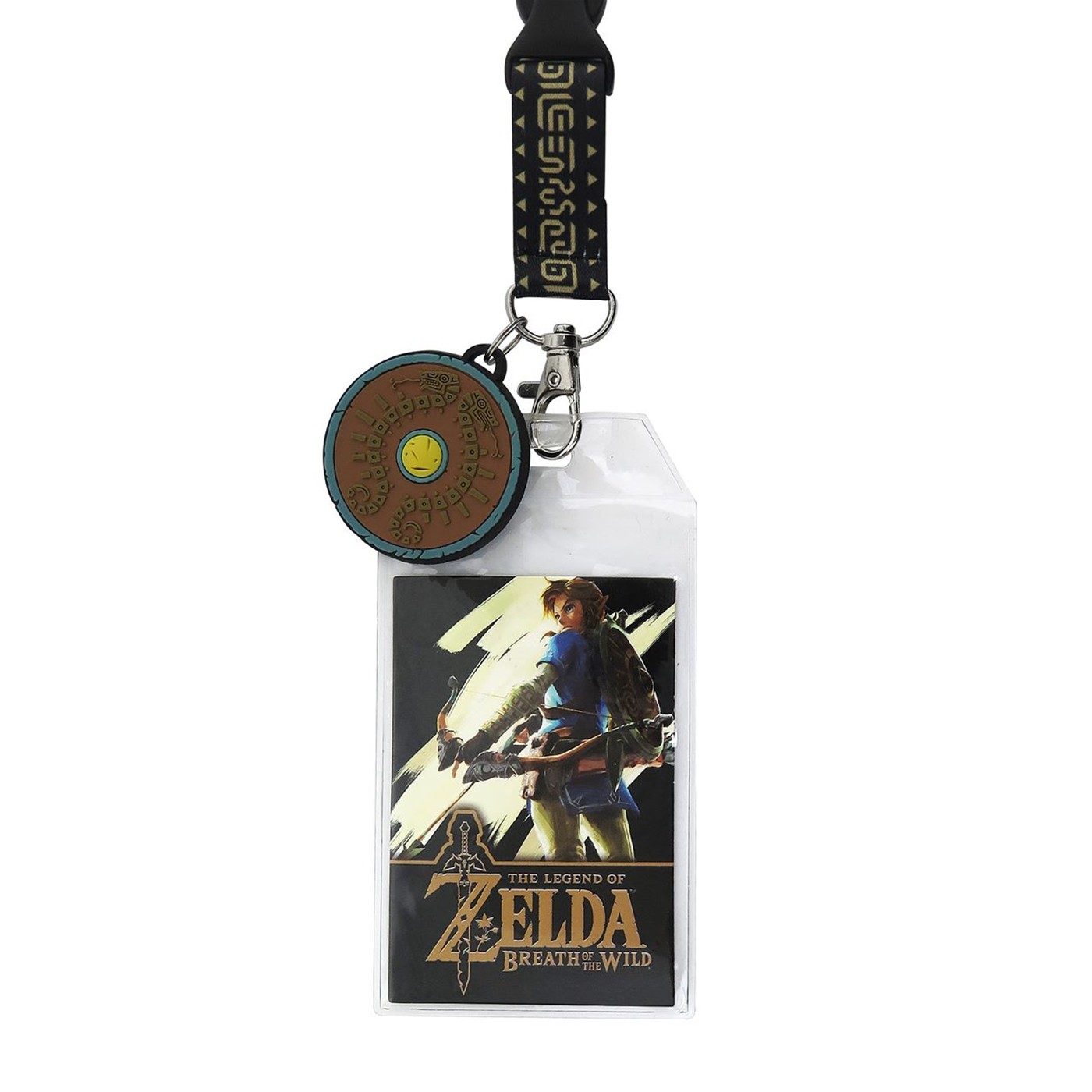 Zelda Breath of the Wild Shield Lanyard with PVC Charm, Black