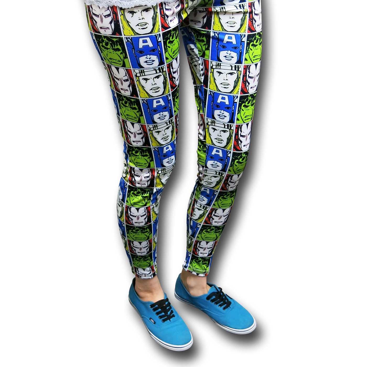 Avengers Faces Grid Women's Leggings, Green