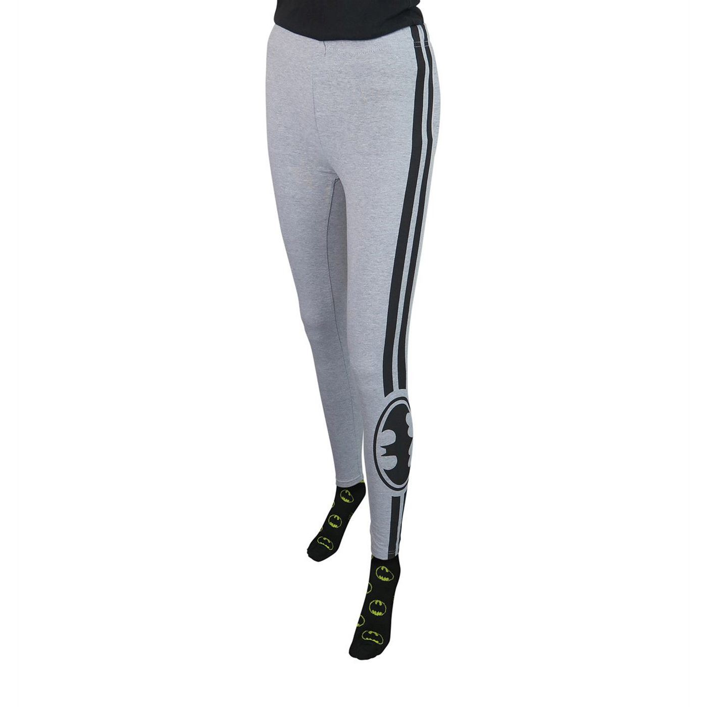 Batman Symbol Racer Stripes Women's Leggings, Black