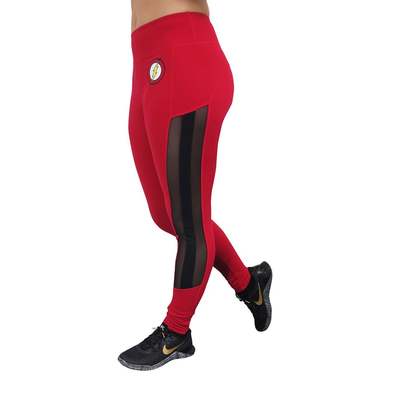 Flash Symbol Active Leggings with Mesh Sides, Red