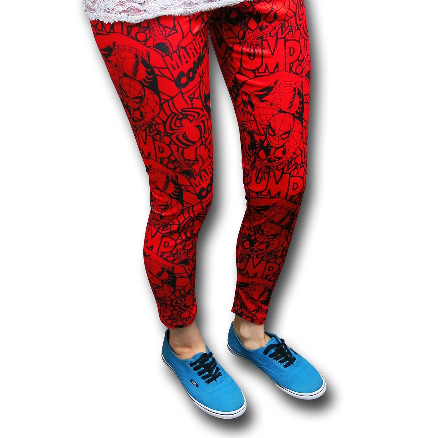 Spiderman All-Over Comic Print Women's Leggings, Red