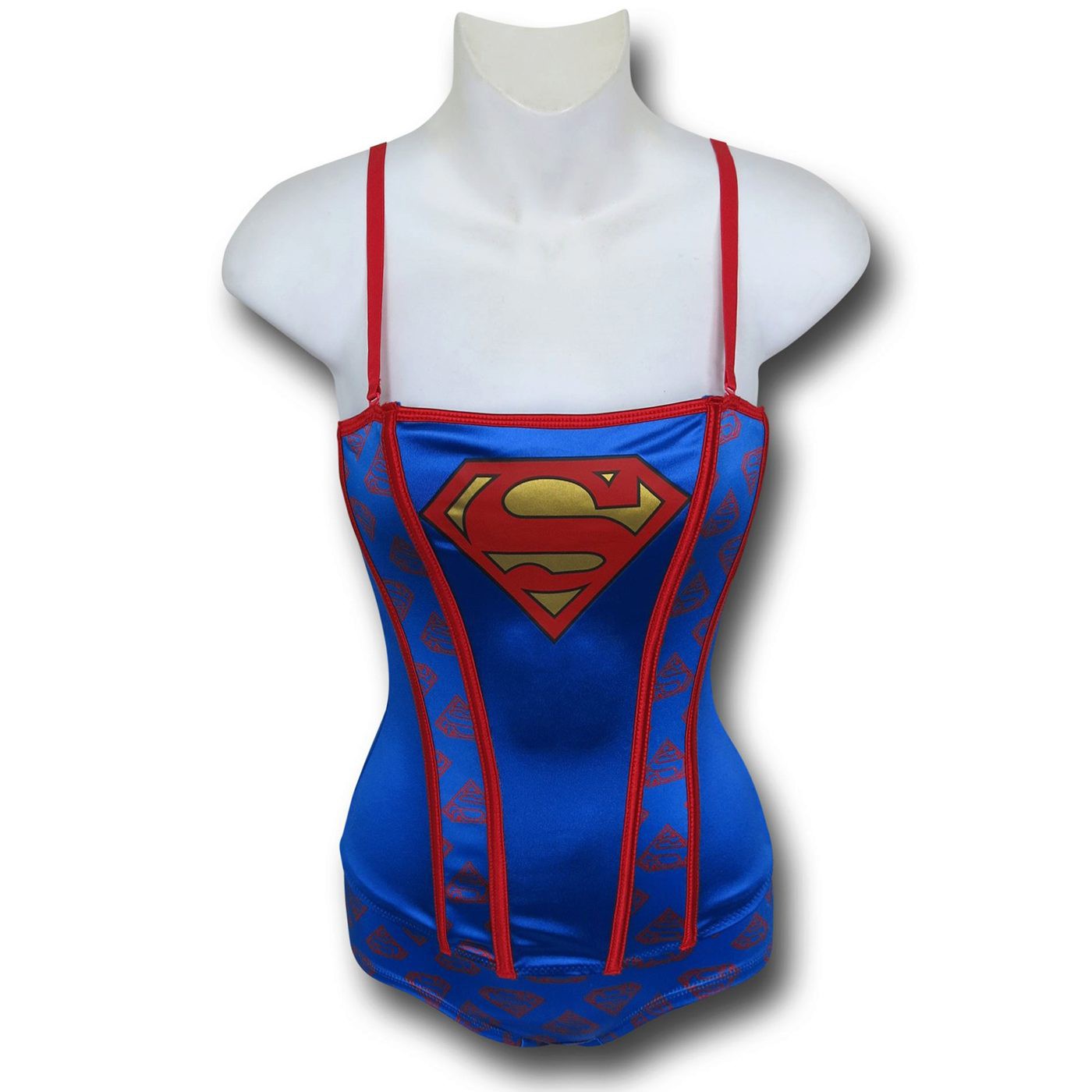 Supergirl Stretch Satin Women's Corset & Panty Set, Blue