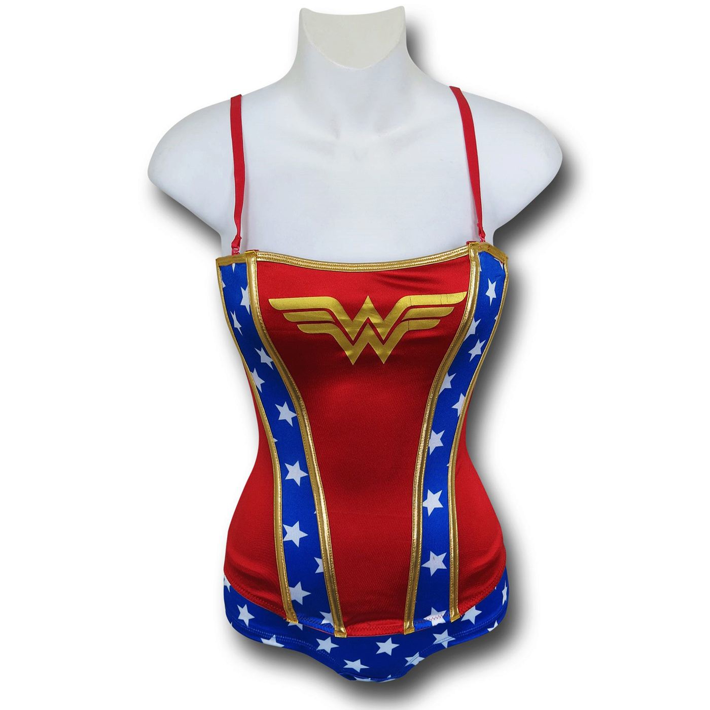 Wonder Woman Stretch Satin Women's Corset & Panty Set, Red