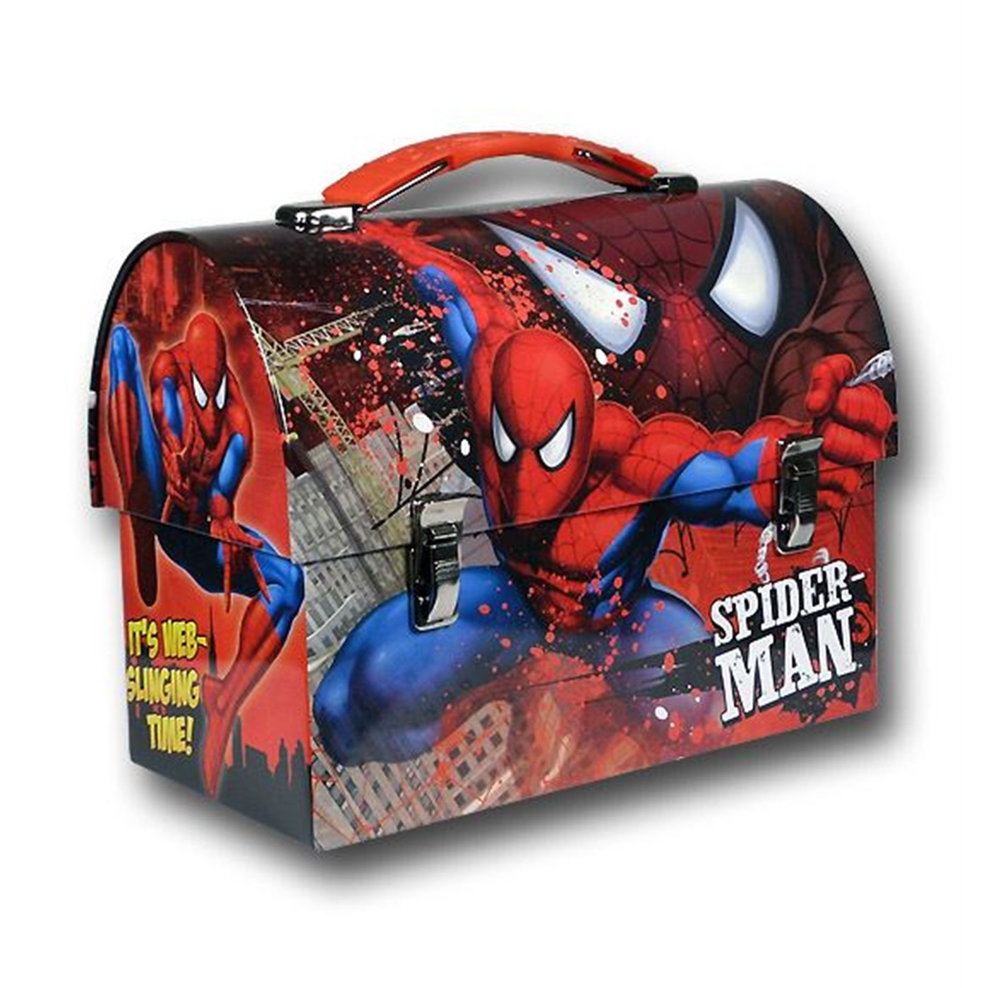 Spiderman Slinging Time Red Domed Lunchbox, Red