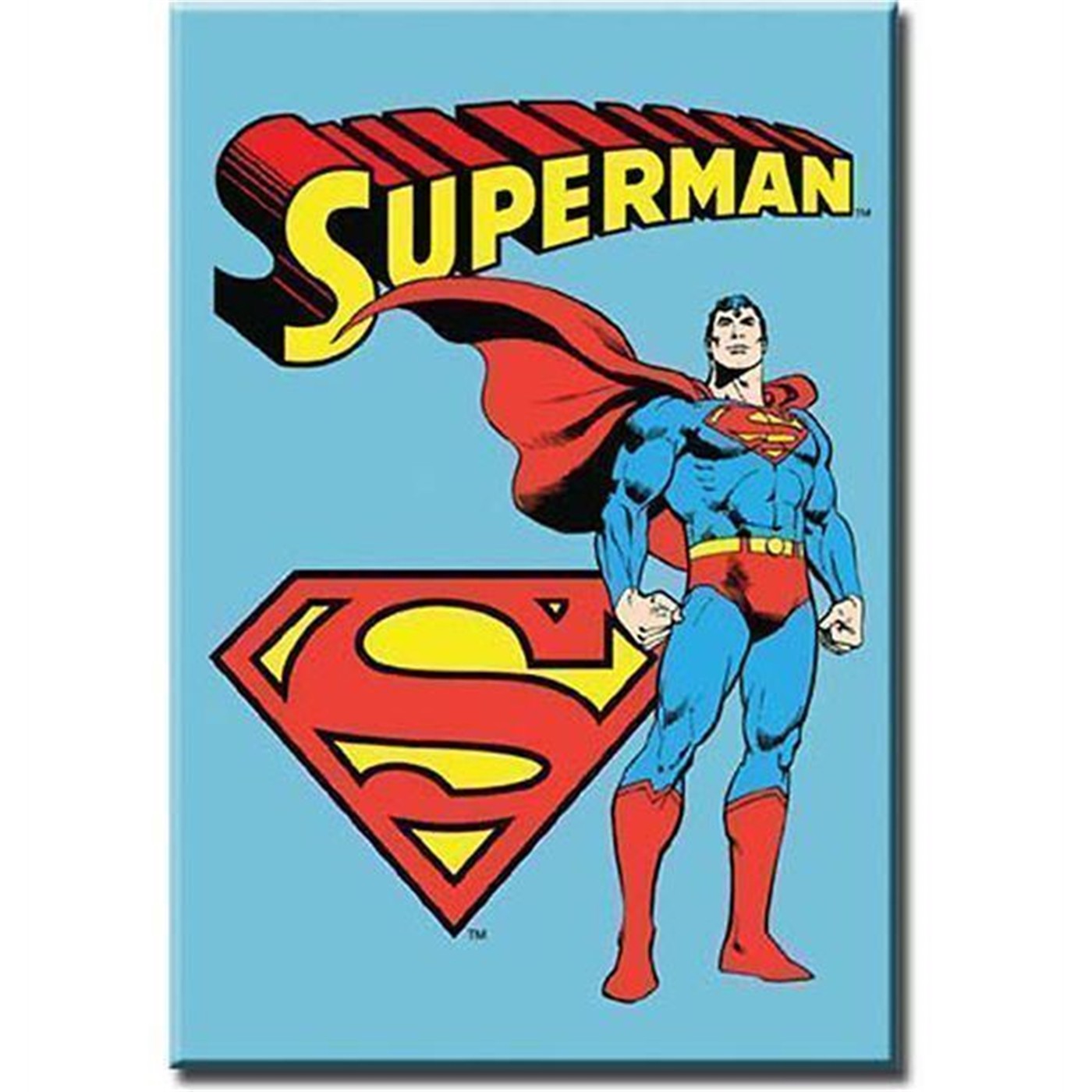 Superman Stands by Symbol Retro Magnet, Multi-Color