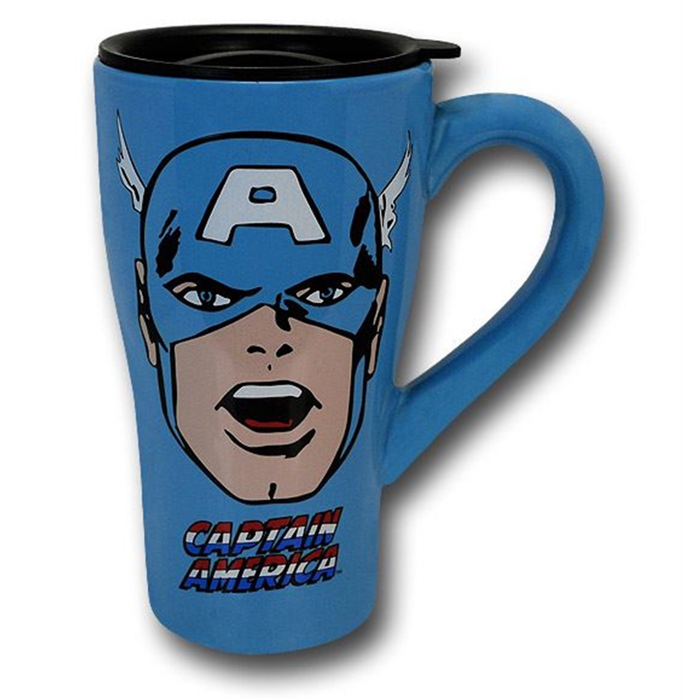 Captain America Face Ceramic Travel Mug, Blue