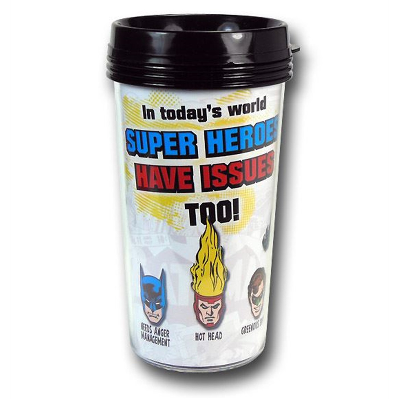 DC Heroes Have Issues Plastic Travel Mug, White