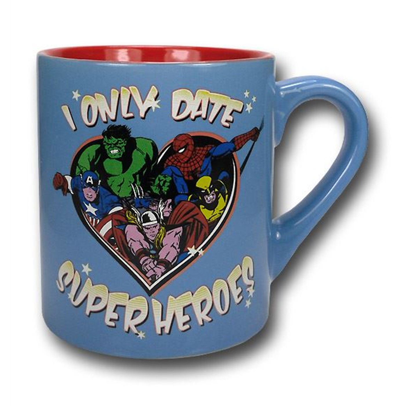 I Only Date Superheroes 14oz Ceramic Mug, Blue