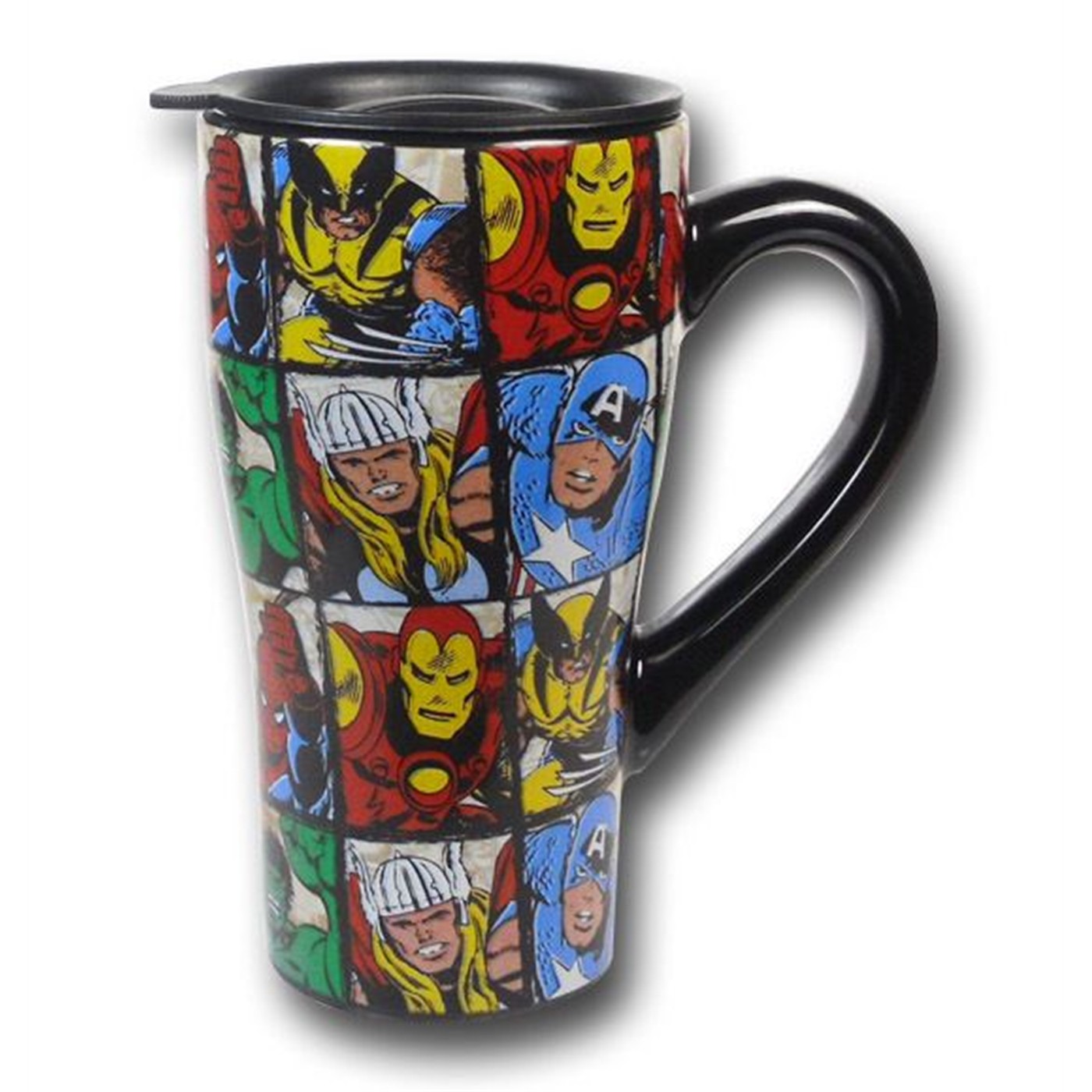Marvel Heroes Grid Ceramic Travel Mug, Black