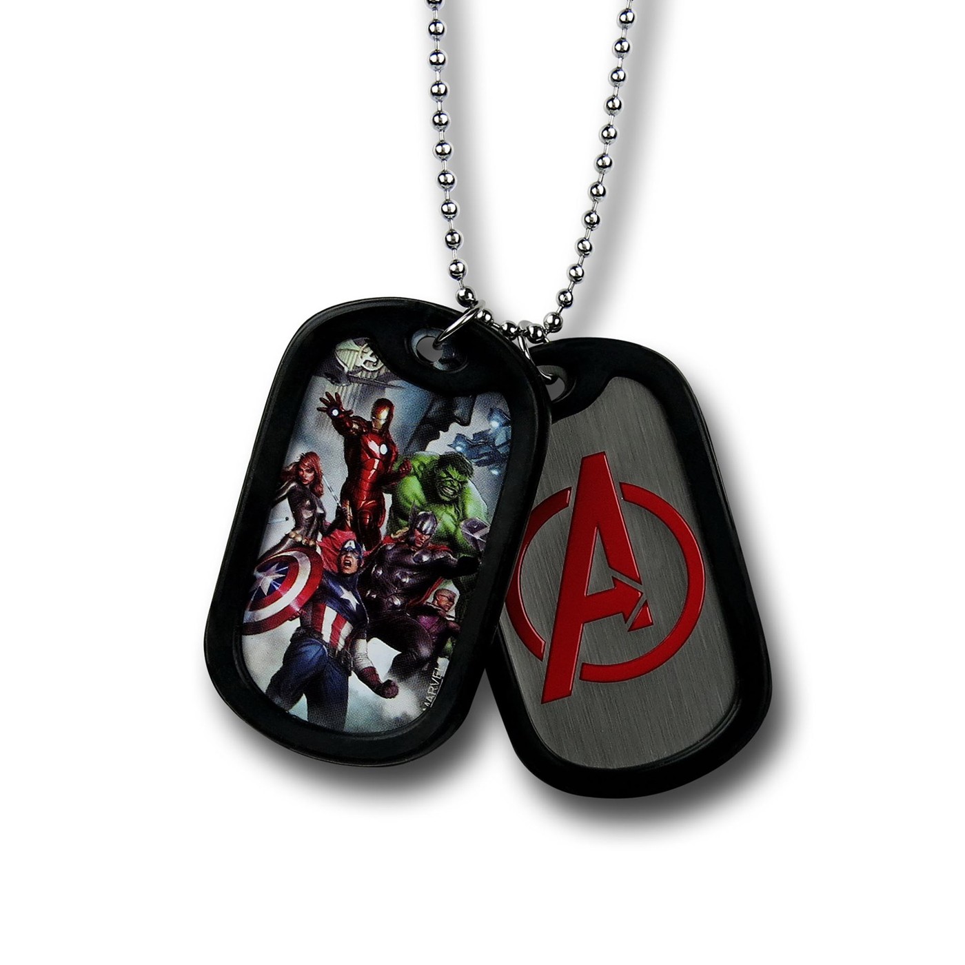 Avengers Symbol & Image Dog Tag Necklace, Black