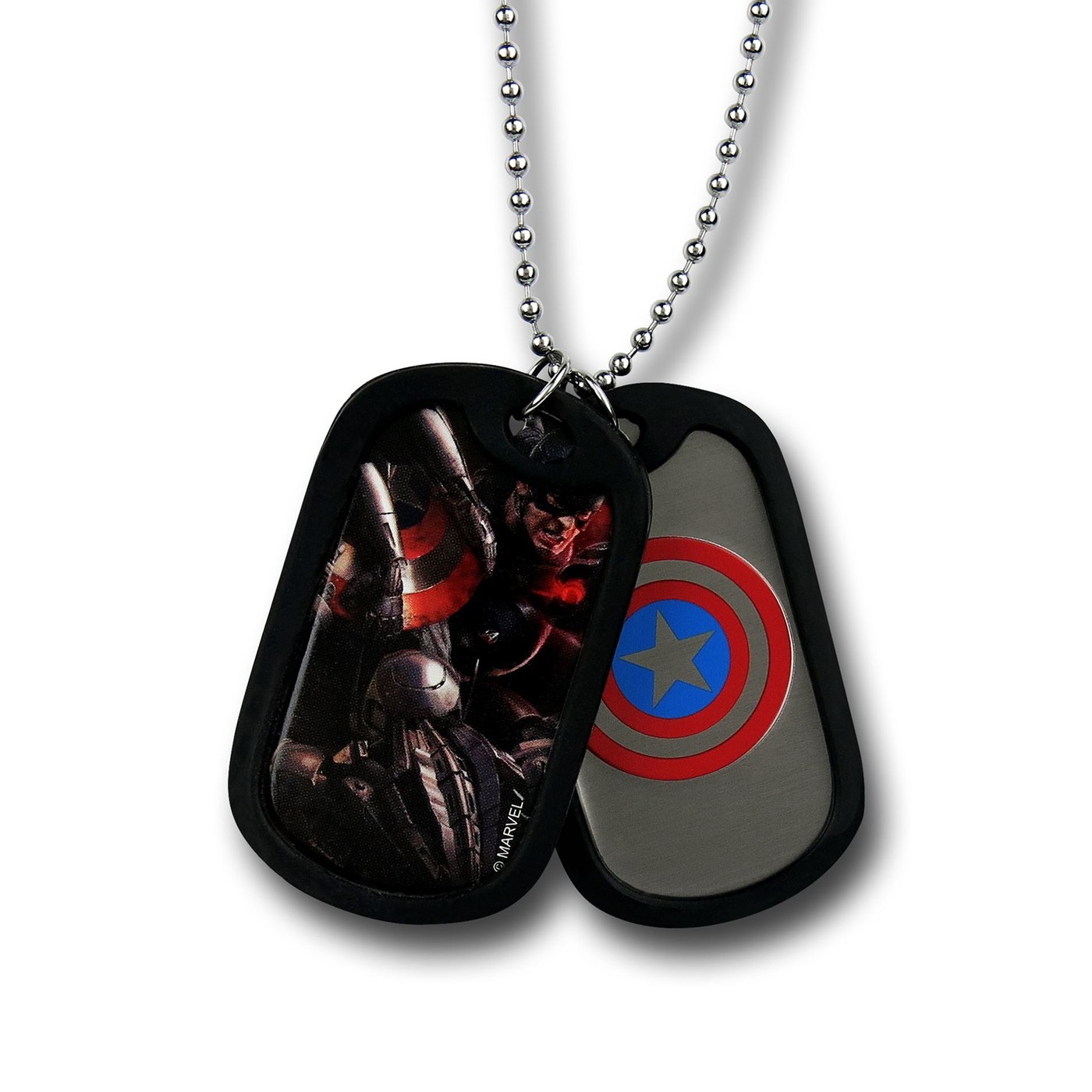 Captain America Symbol & Image Dog Tag Necklace, Black