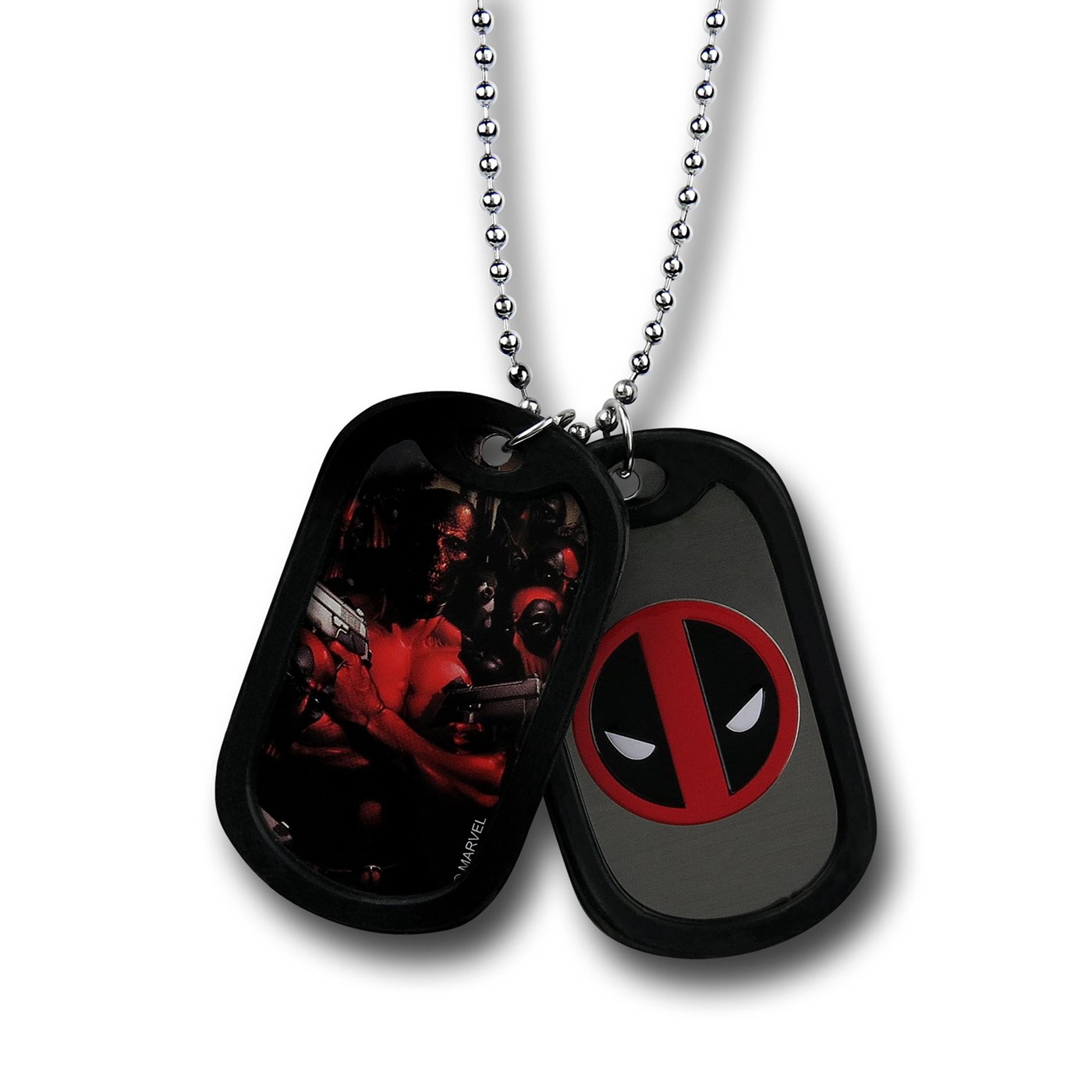 Deadpool Symbol & Image Dog Tag Necklace, Black