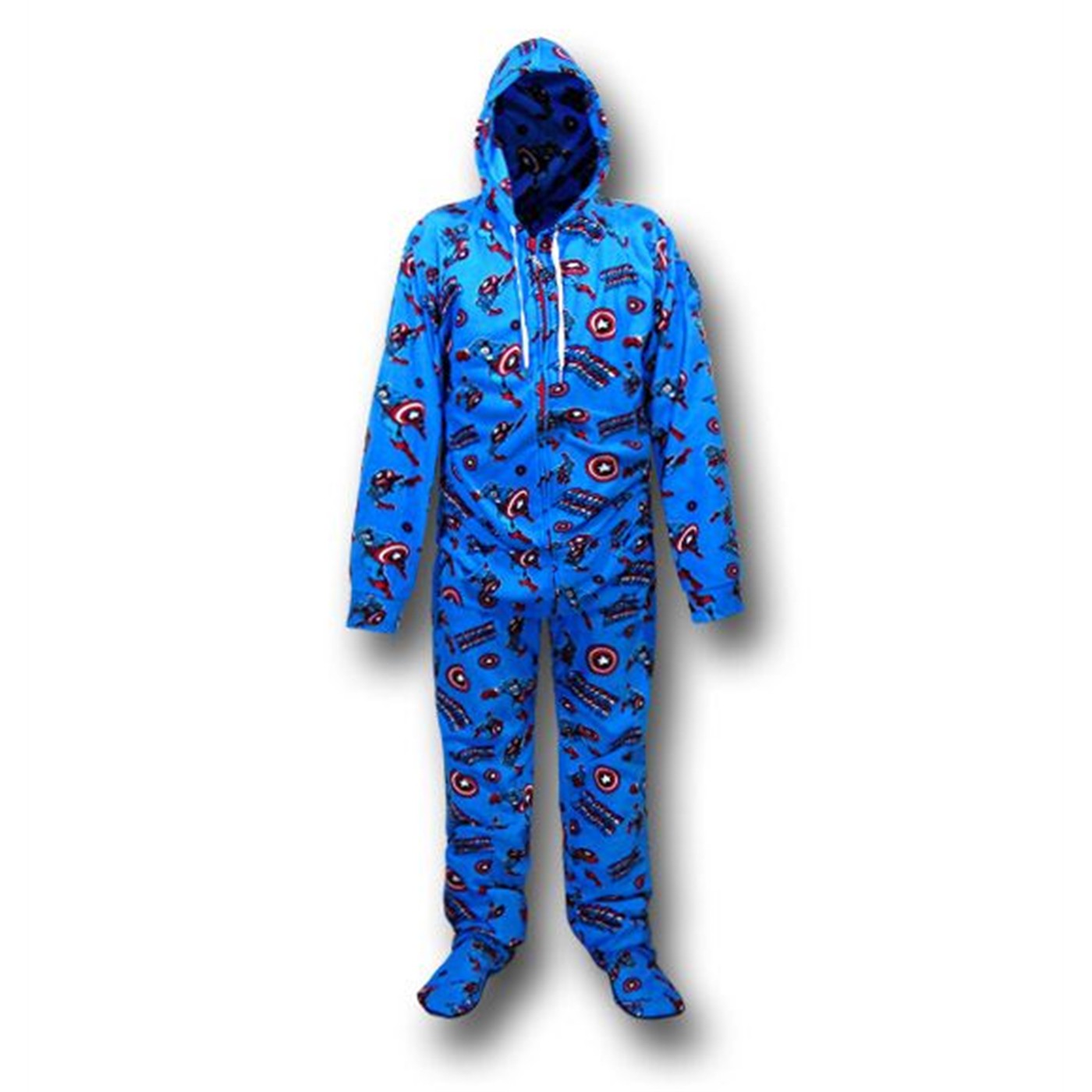 Captain America Footed Hooded Pajamas, Blue