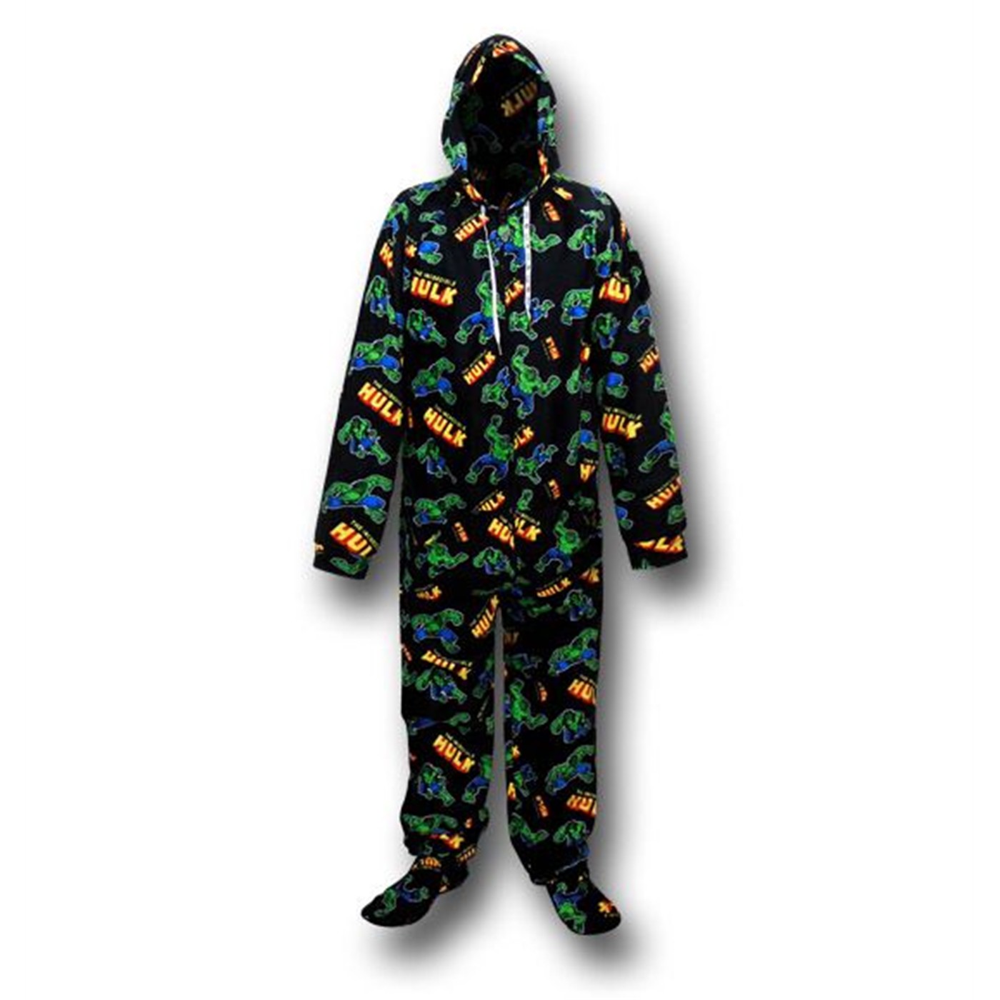 Hulk Images and Logos Footed Hooded Pajamas, Black