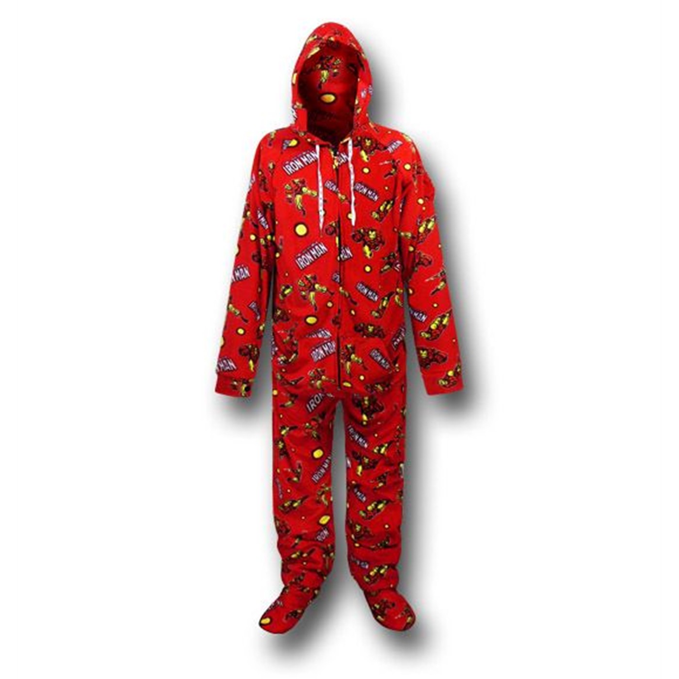 Iron Man Images and Logo Footed Hooded Pajamas