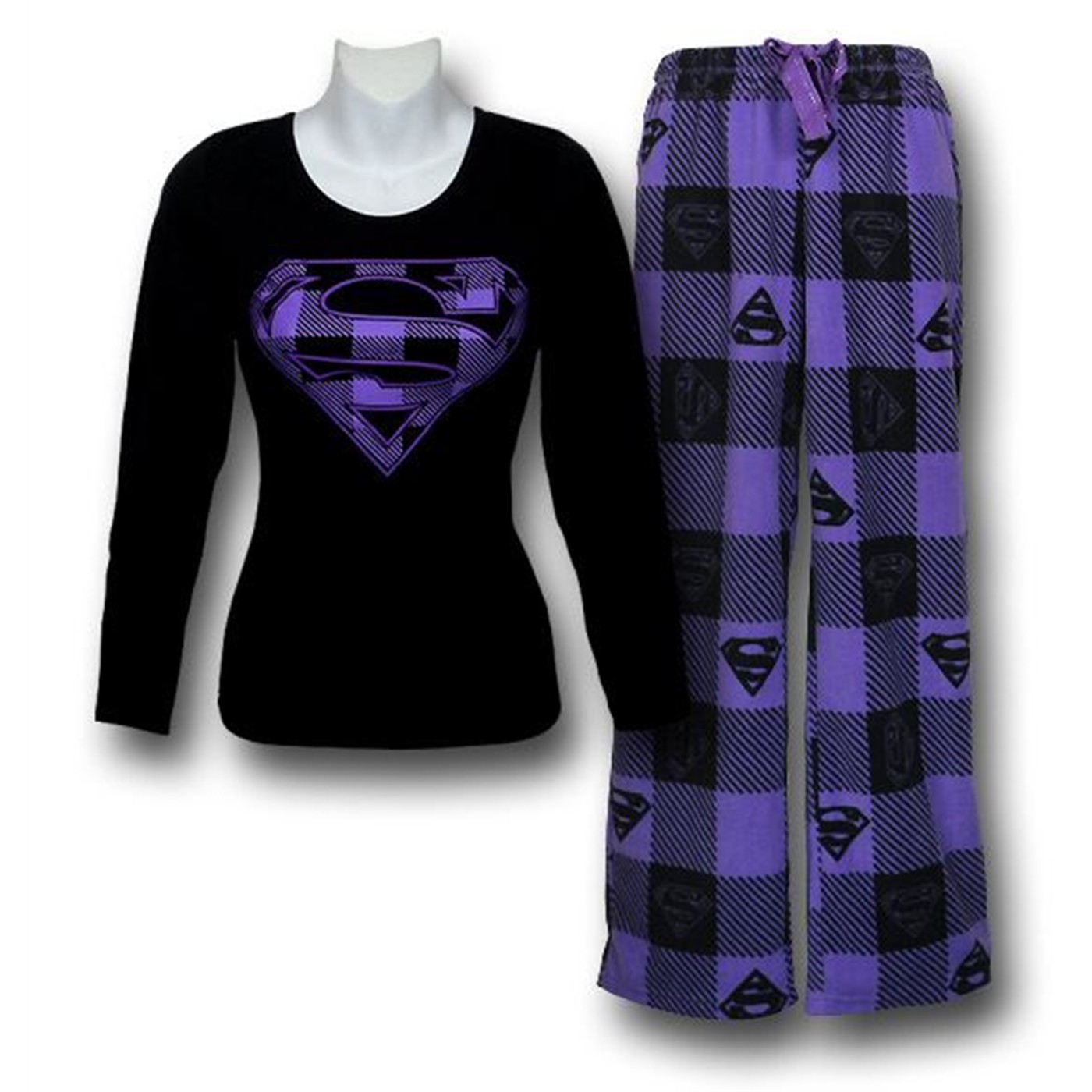 Supergirl Long Sleeve Sleep Shirt & Bottoms, Purple