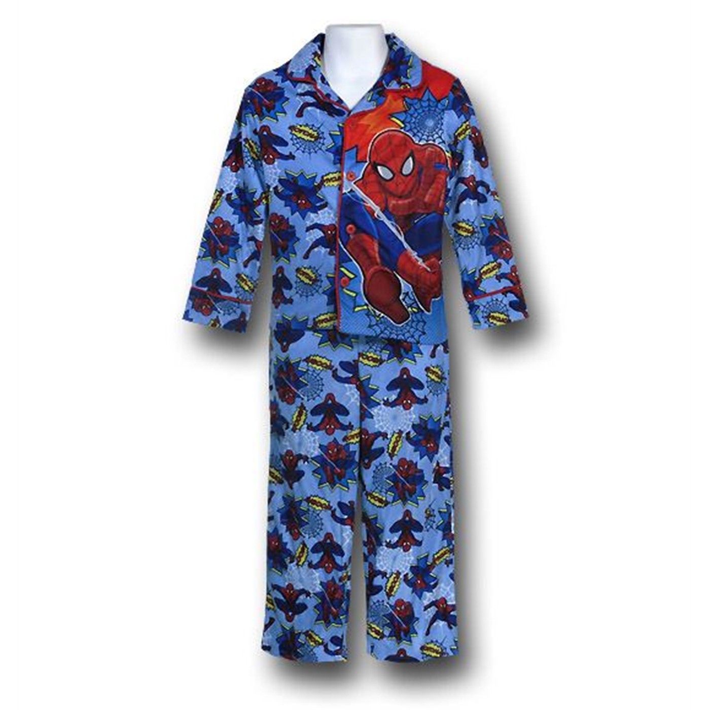 Spiderman Kids Button-Up Blue Print Swing Pajamas, Blue