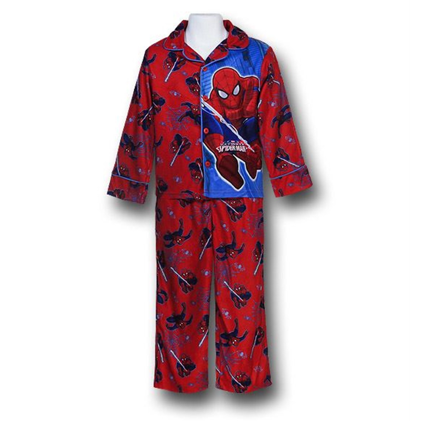 Spiderman Kids Button-Up Red Print Swing Pajamas, Red