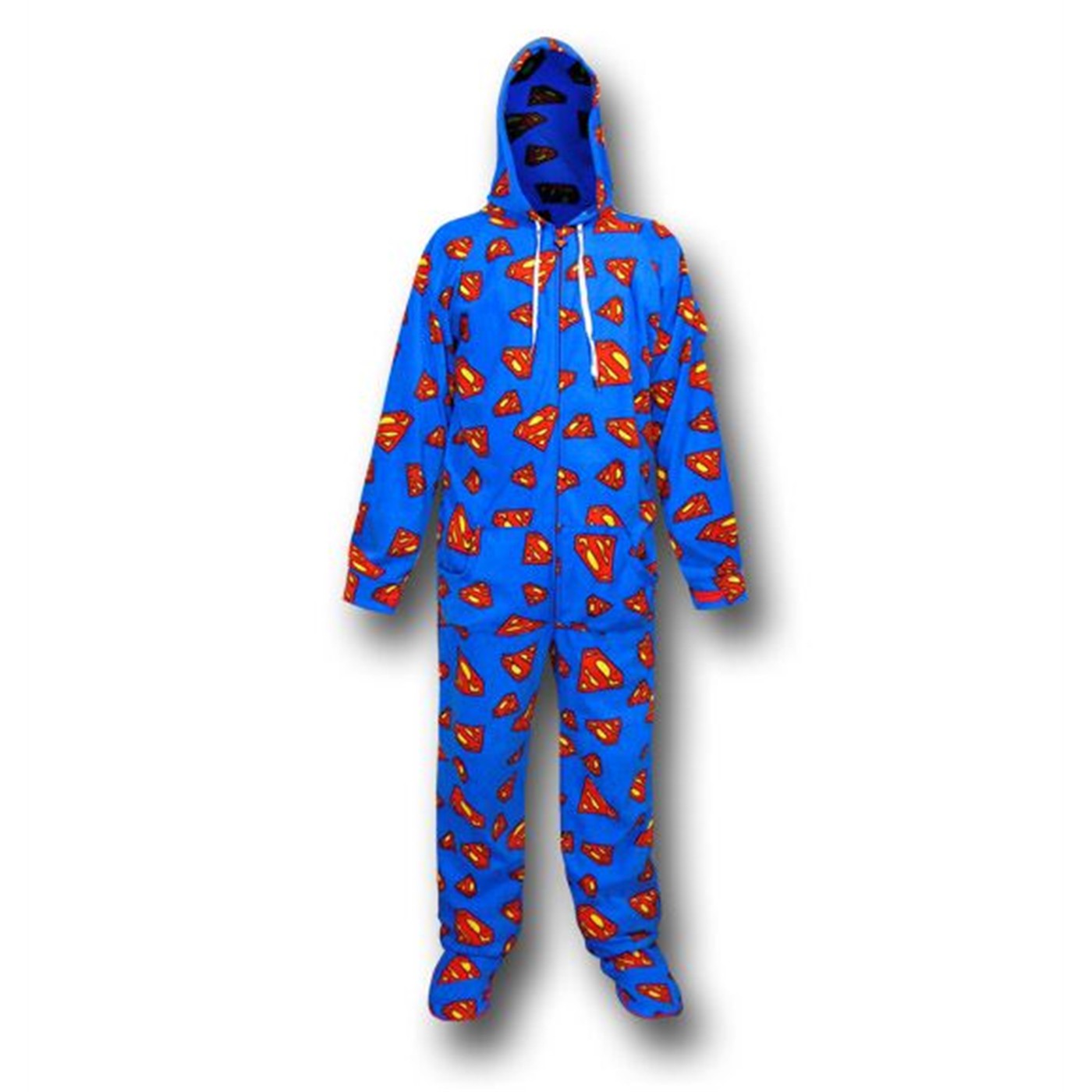 Superman Symbols Footed Hooded Pajamas, Blue