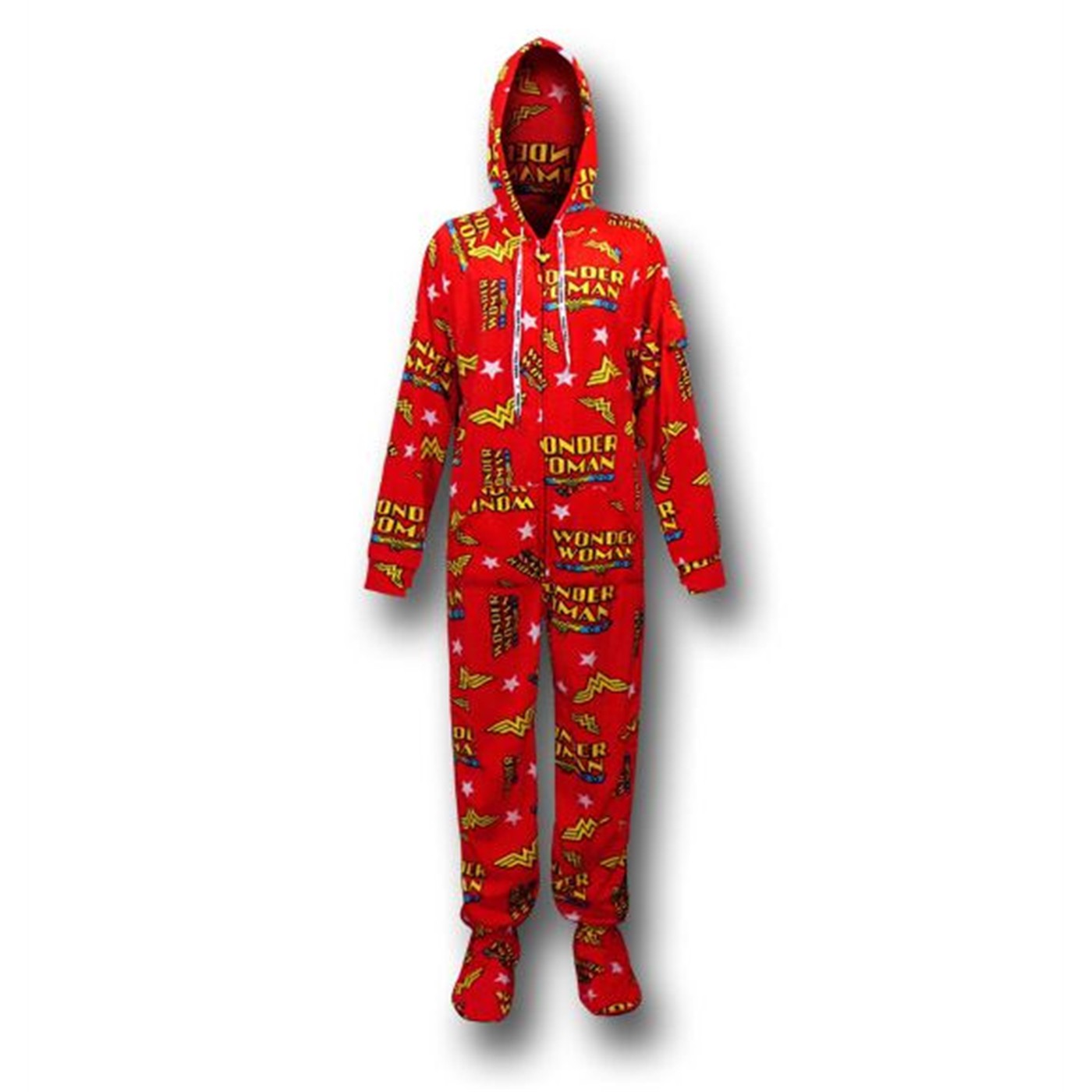Wonder Woman Logos Footed Hooded Pajamas, Red