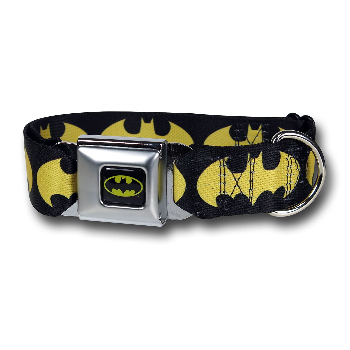Batgirl Yellow Symbols Seatbelt Dog Collar, Black