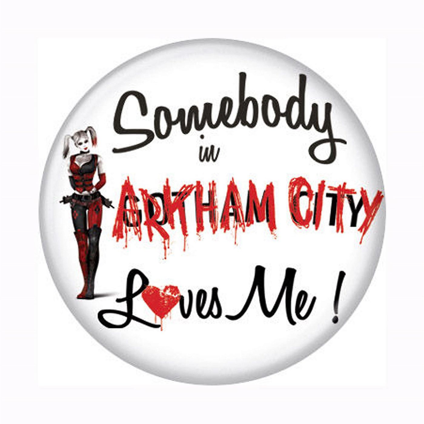 Arkham City Loves Harley Quinn Button, White