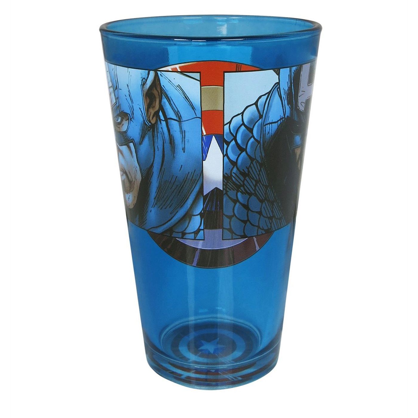 Captain America Image & Shield Bottoms Up Pint Glass, Blue