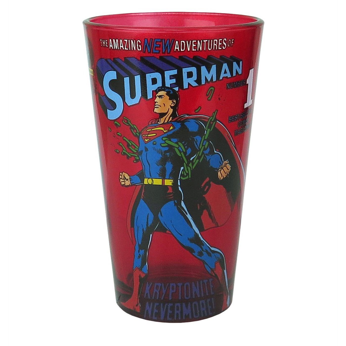 Superman Breaking Chains 16oz Pint Glass, Red