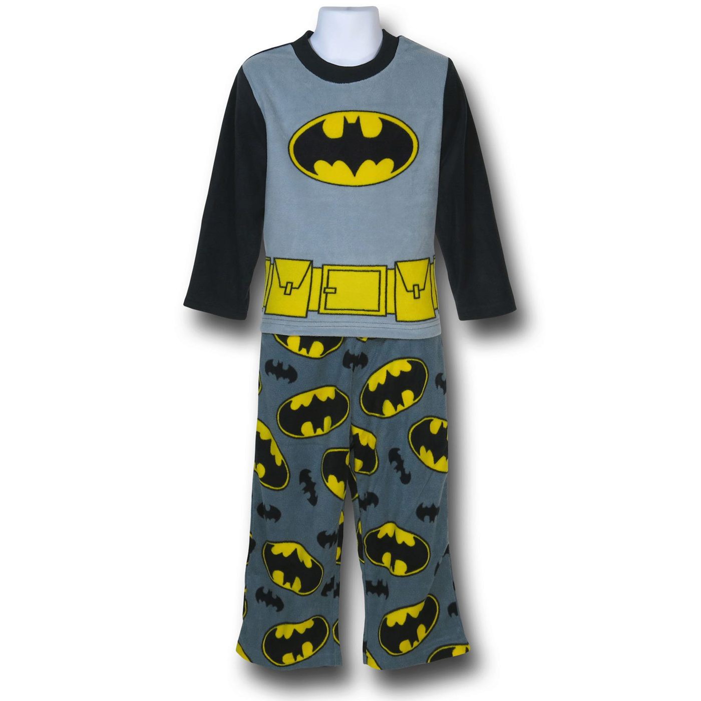 Batman Costume Top Kids Fleece Pajama Set, Grey