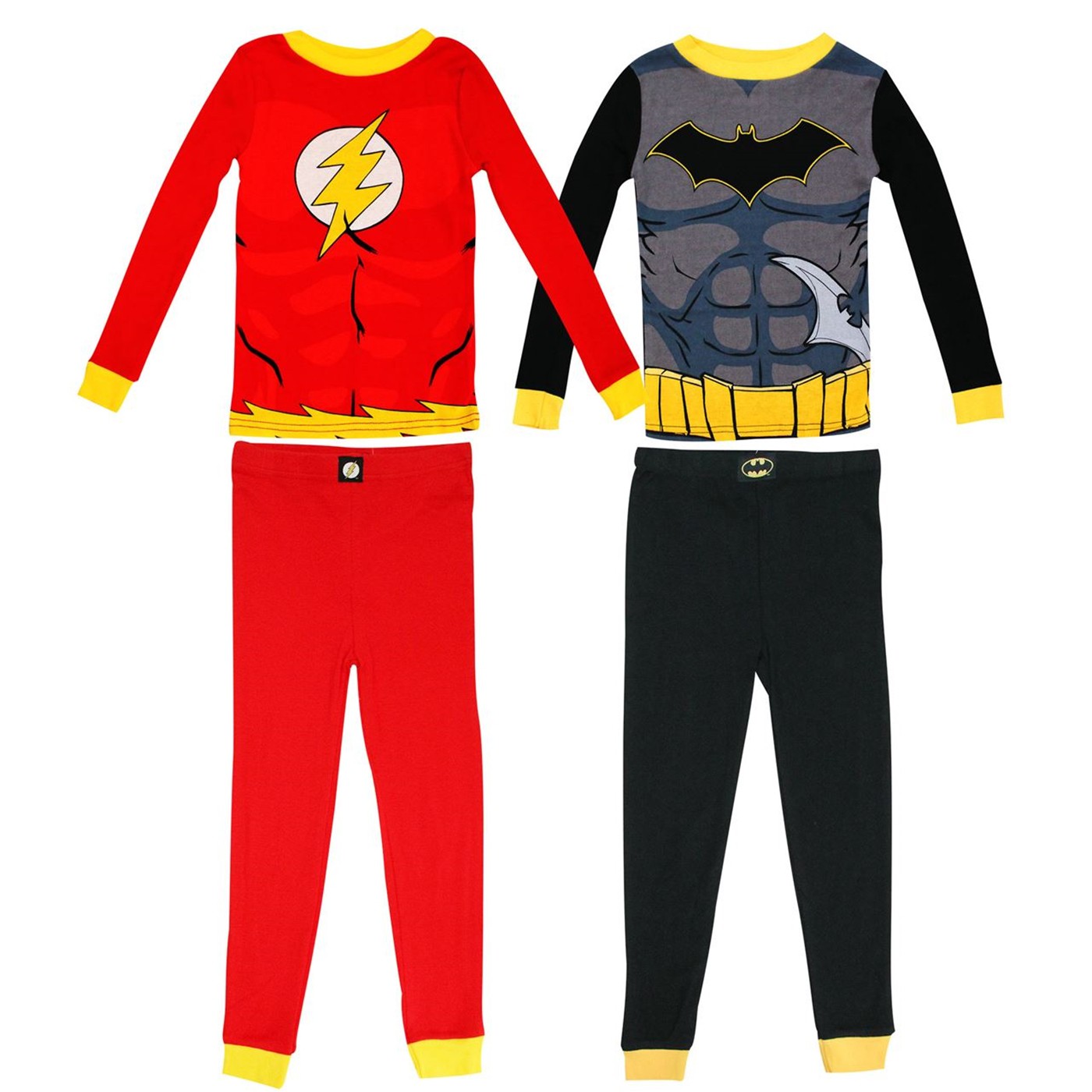 Batman & Flash Costume 4 Pc Pajama Set, Black