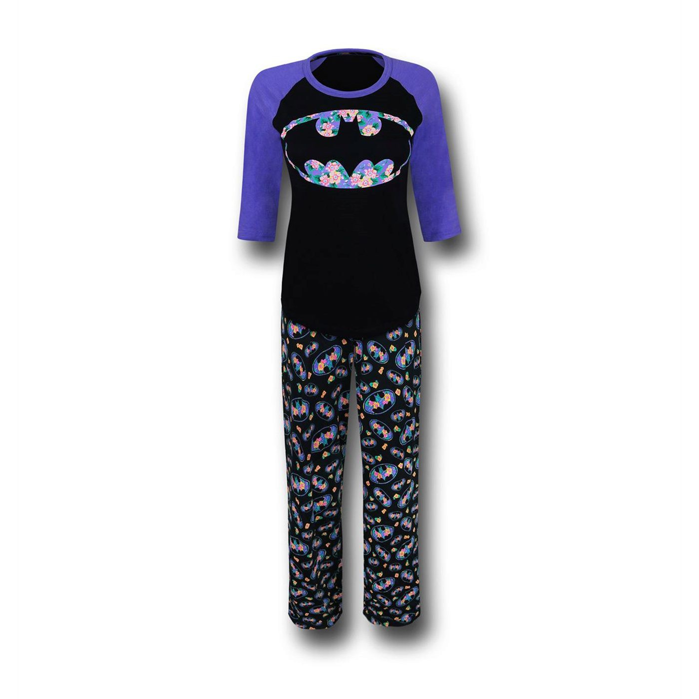 Batgirl Purple 2-Piece Women's Pajama Set, Black