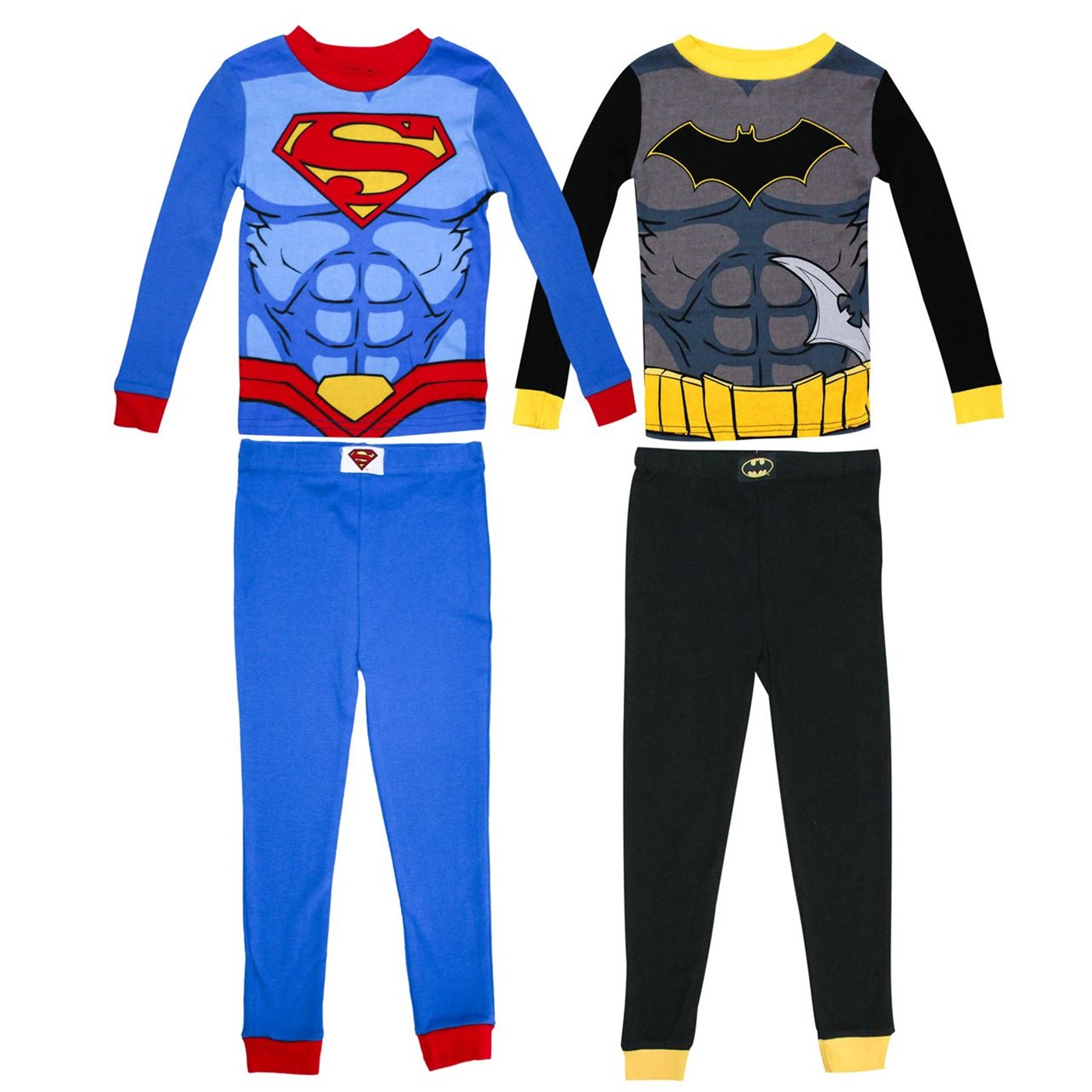 Batman & Superman Costume 4 Pc Pajama Set, Black