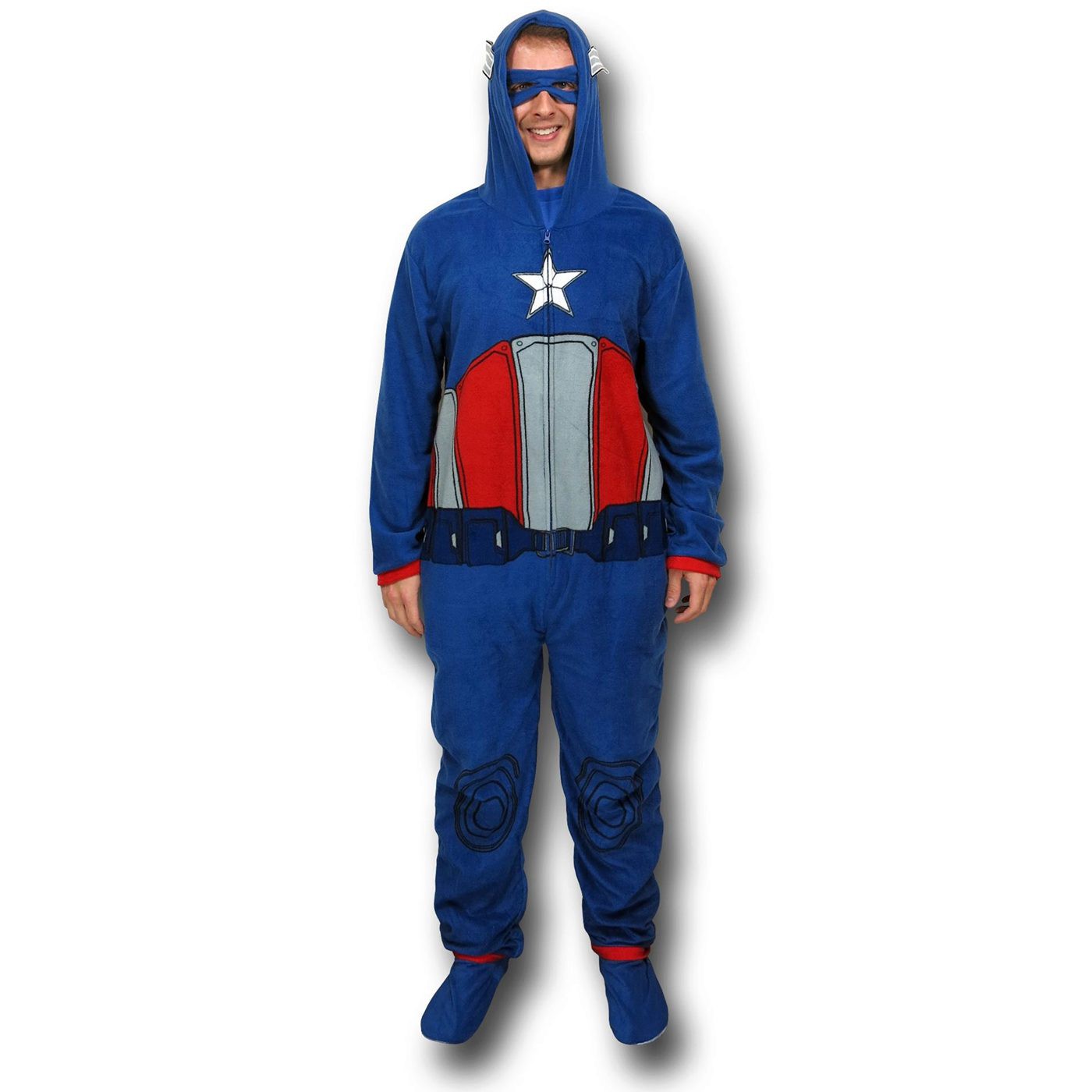 Captain America Fleece Costume Union Suit Pajamas, Blue