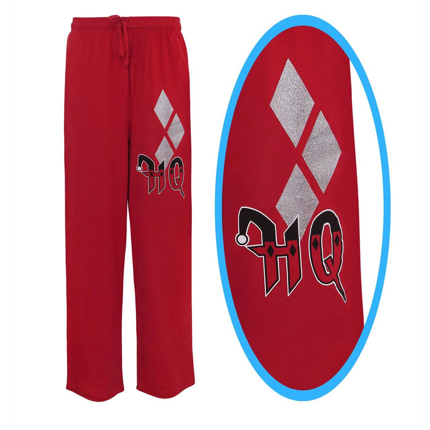 Harley Quinn Glitter Diamonds Unisex Pajama Sleep Pants, Red