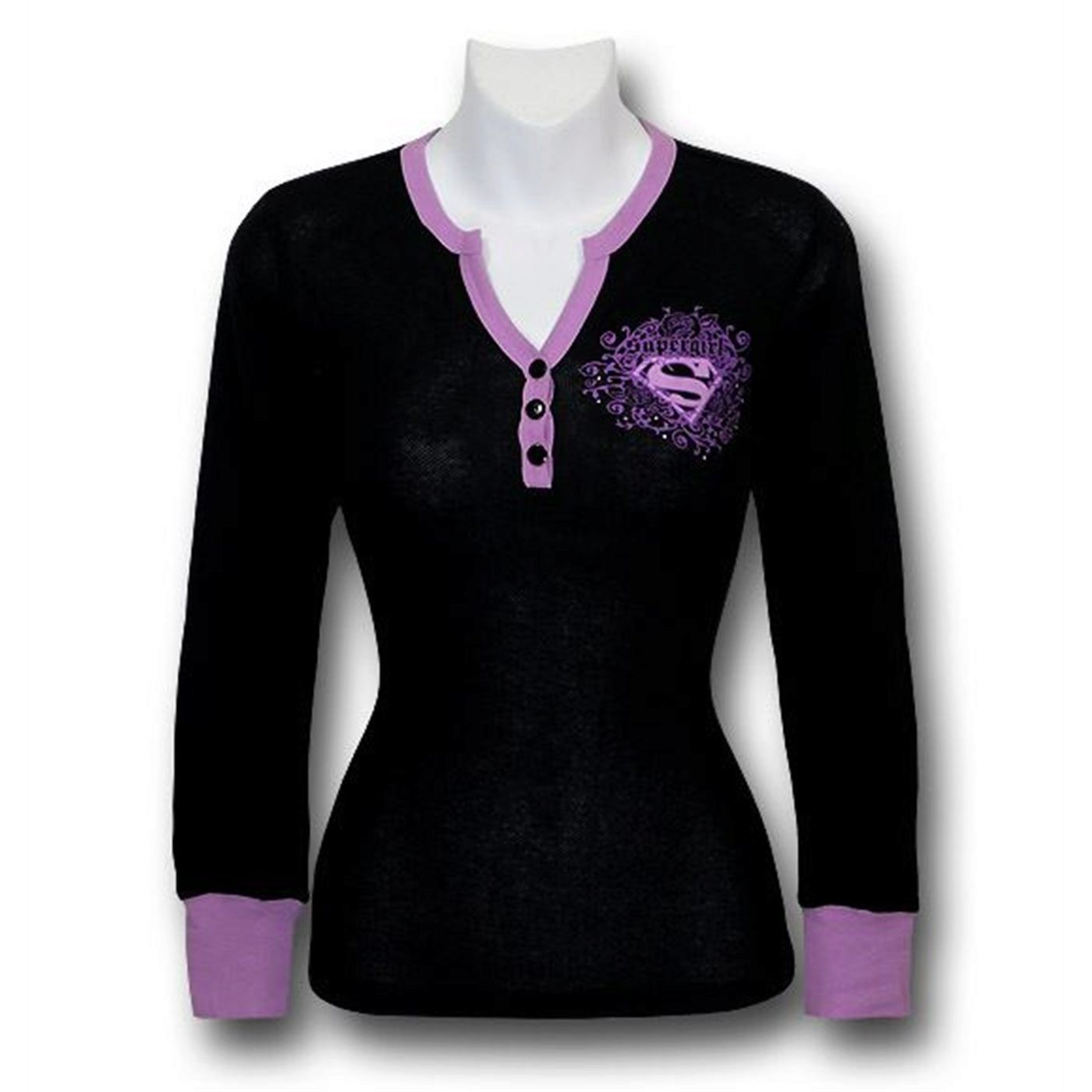 Supergirl Jr Womens Rose & Symbol Sleep Top, Black