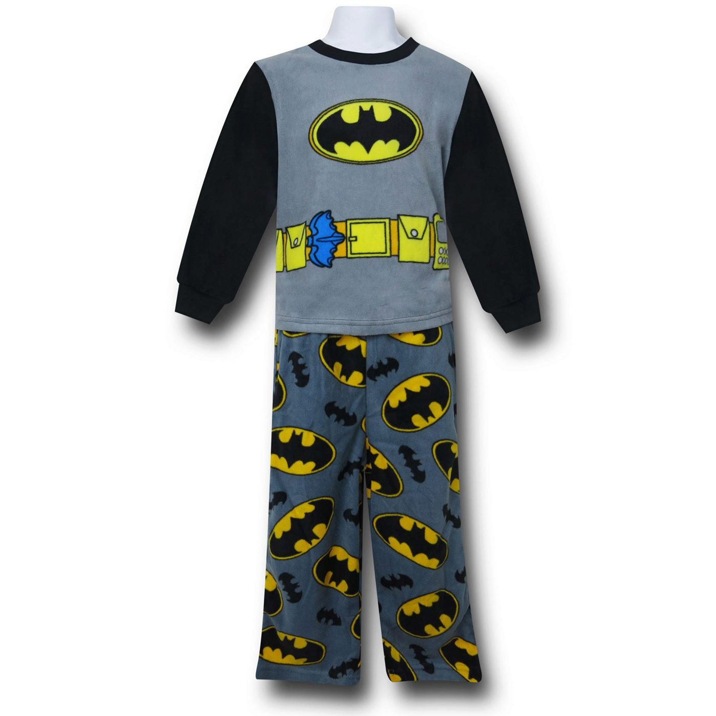 Batman Belted Costume & Symbols 2-Piece Kids Pajama Set, Grey