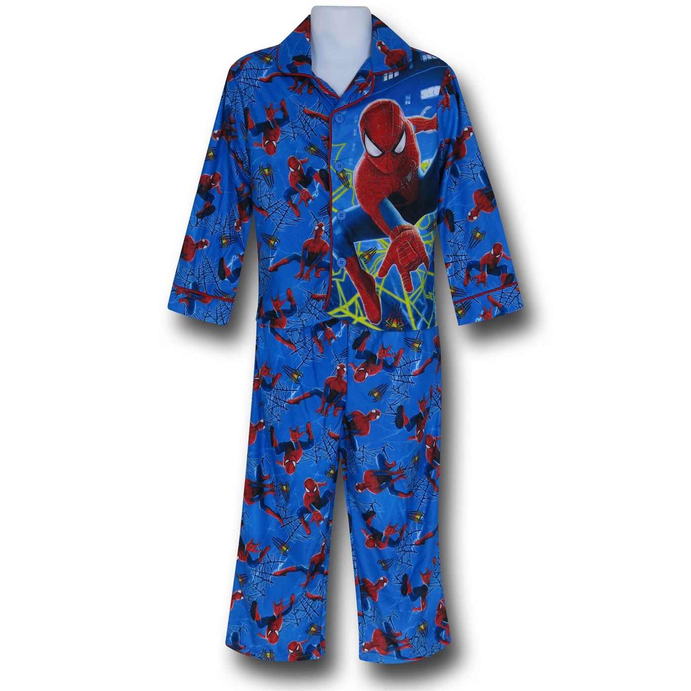 Spiderman Blue Jersey Coat Kids Pajama Set, Blue