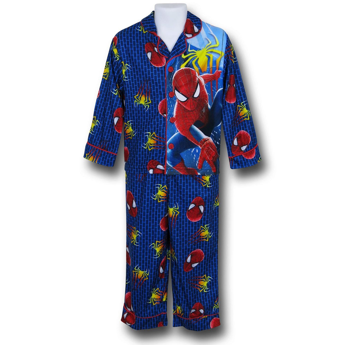 Spiderman Navy Jersey Coat Kids Pajama Set, Blue