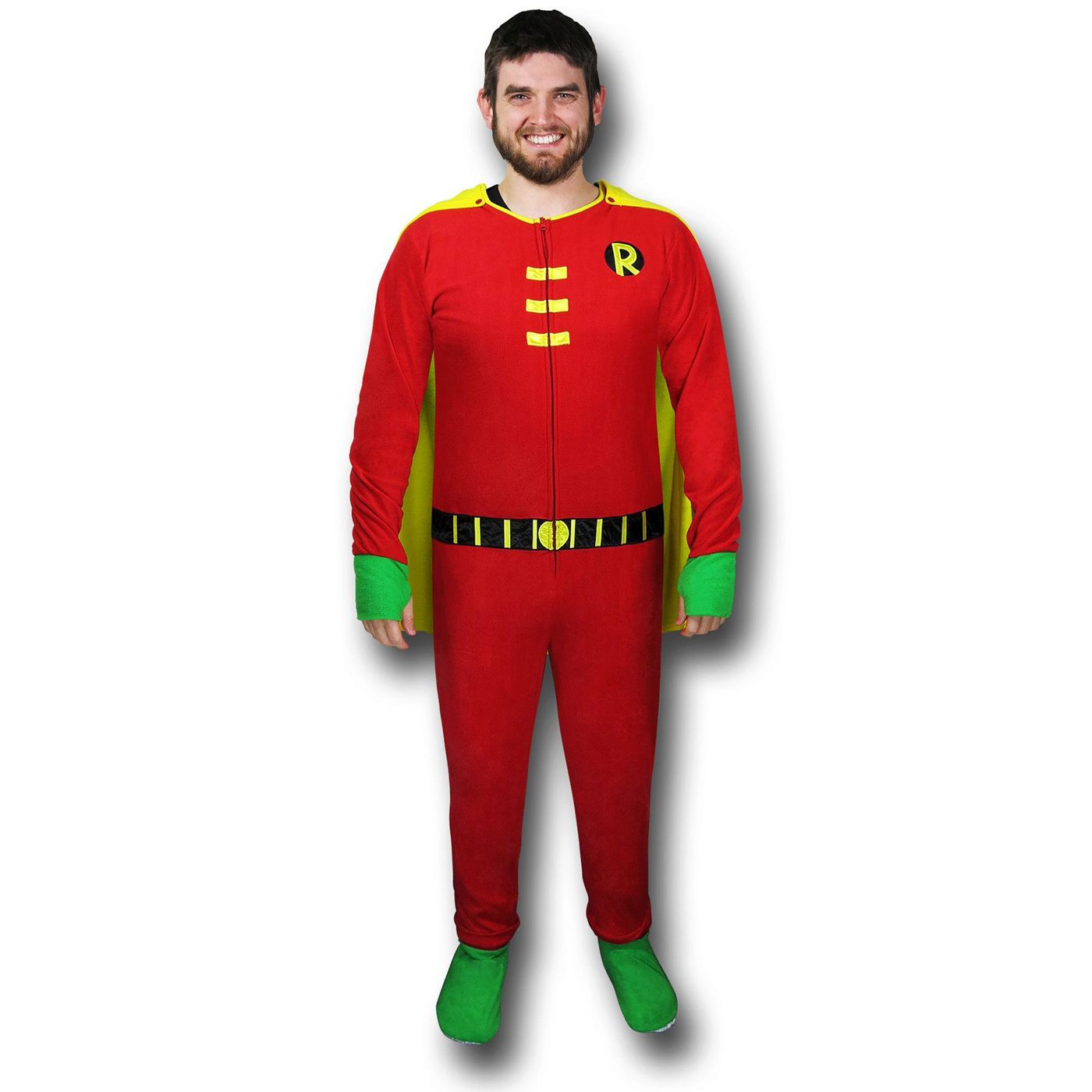 Robin Caped Footed Costume Pajamas, Red