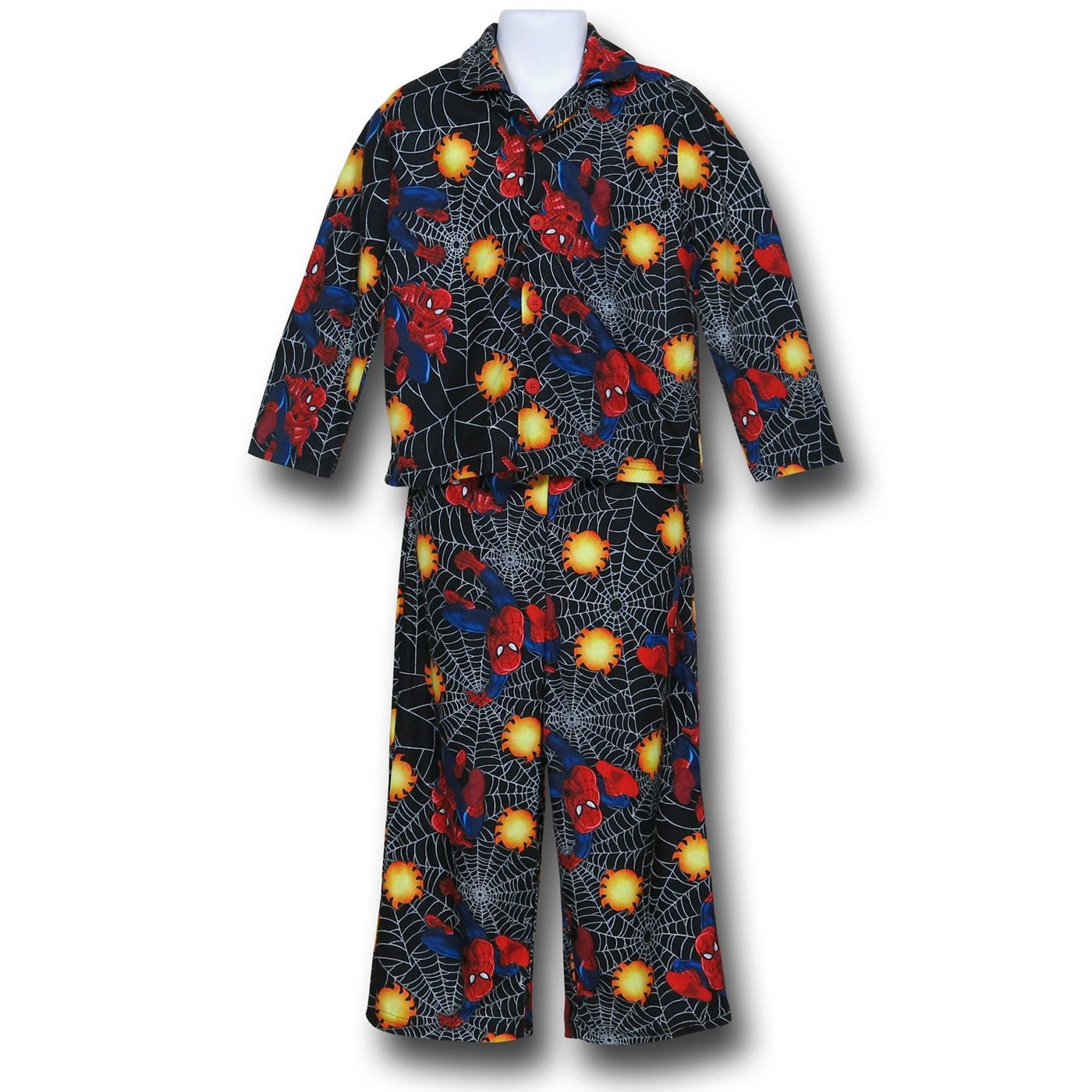 Spiderman Black Webs Kids Button Pajamas, Black