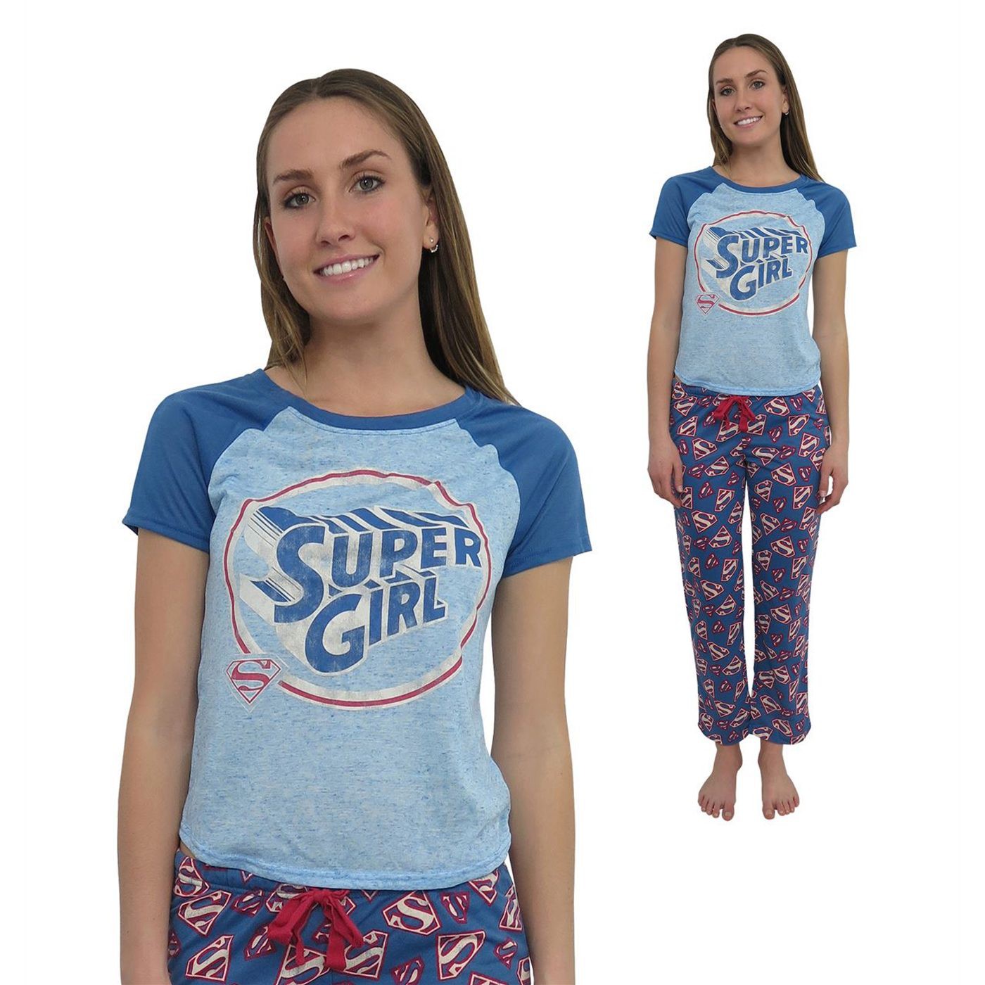 Supergirl All-Over Print Women's 2-piece Pajama Set, Blue