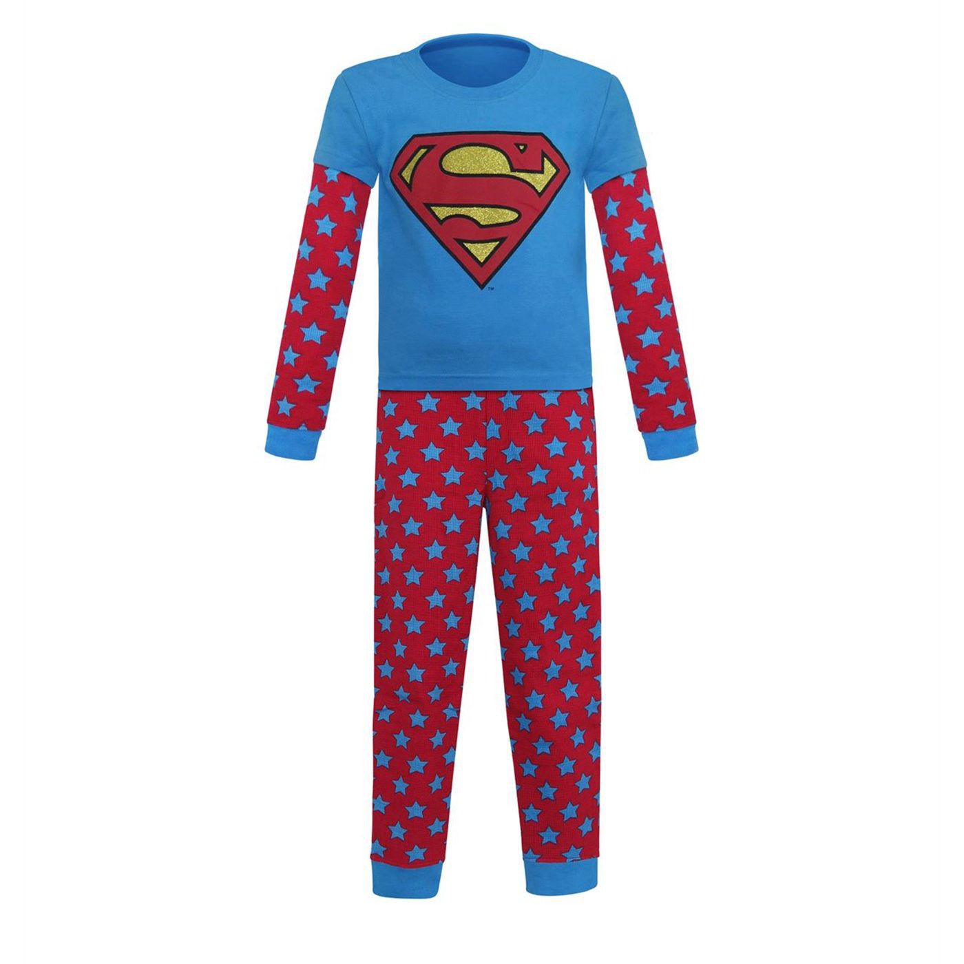 Supergirl Retro Girl's Thermal Pajama Set, Blue