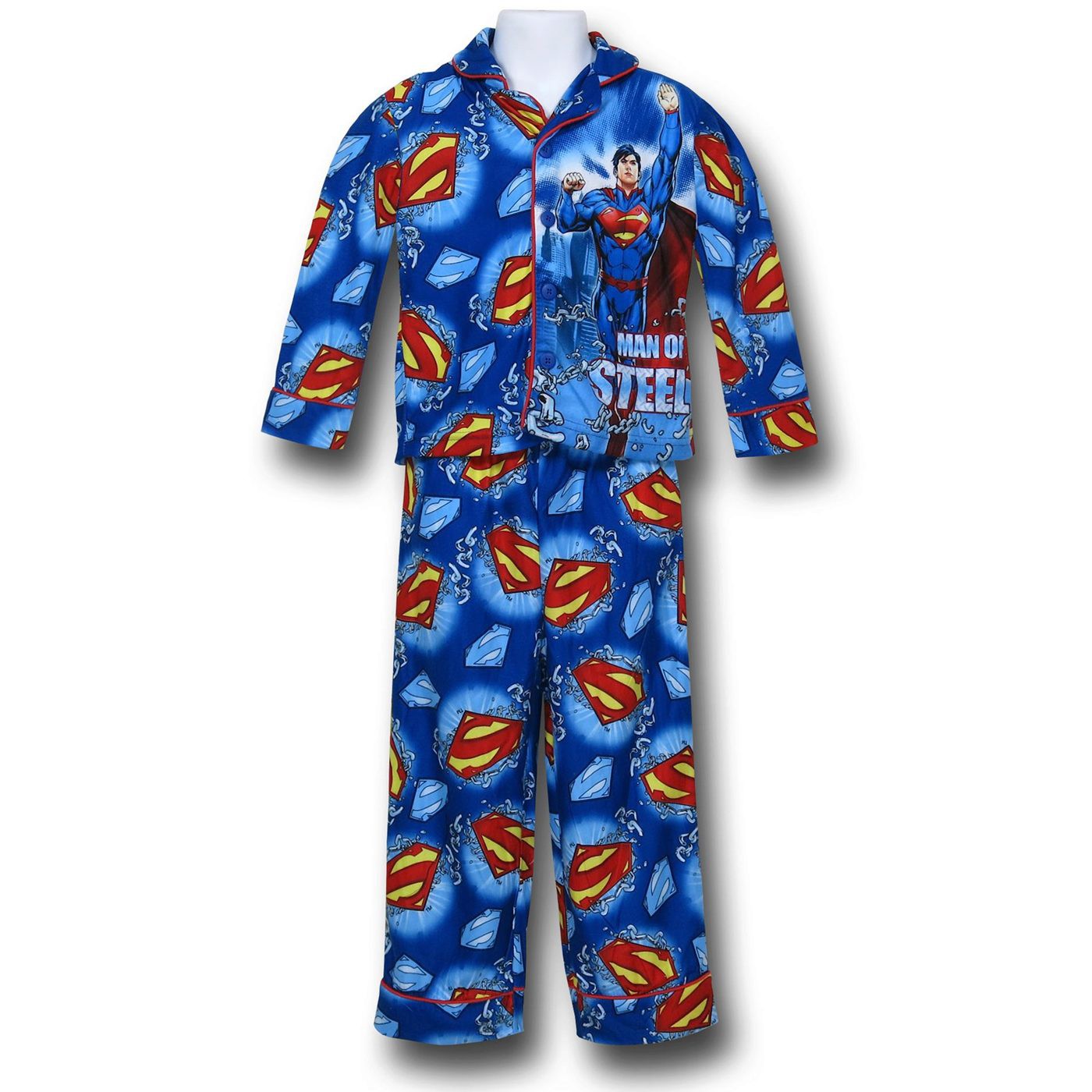 Superman Man of Steel Button-Up Kids Pajamas, Blue