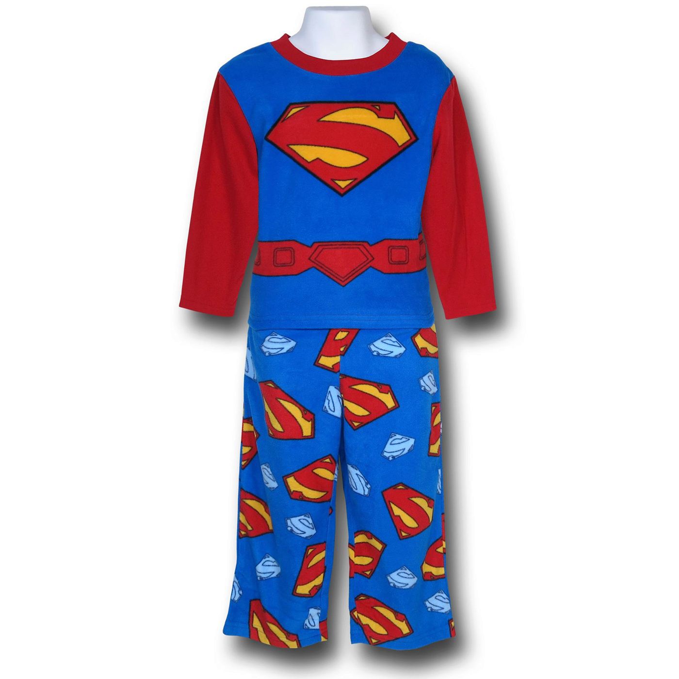 Superman Man of Steel Costume Top Kids Fleece Pajamas, Blue